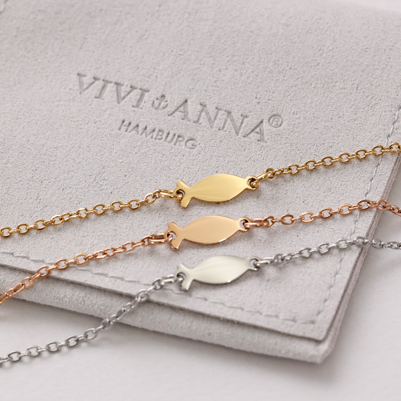 Ichthus-Armband mit Gravur - Geschenk zur Kommunion mit Karte