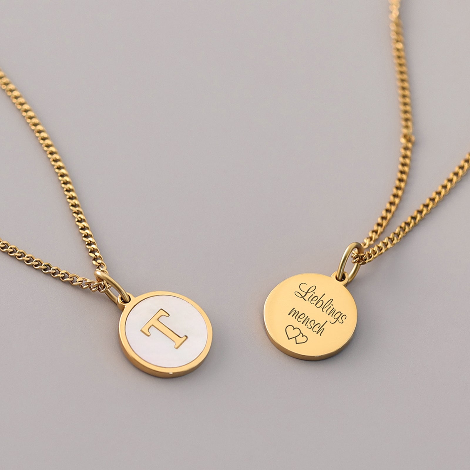Intialenkette mit Perlmutt & Gravur Damen Halskette VIVIANNASCHMUCK