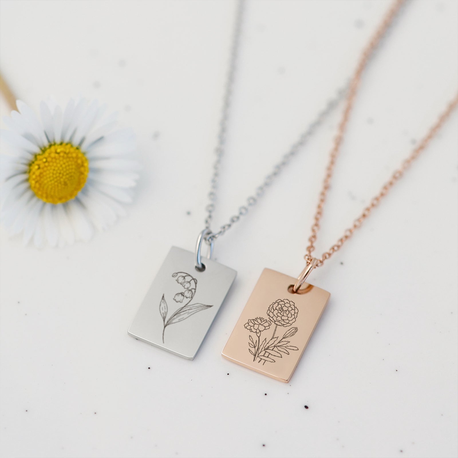 Personaliserte Geburtsblumen Halskette - echteckig - VIVIANNASCHMUCK