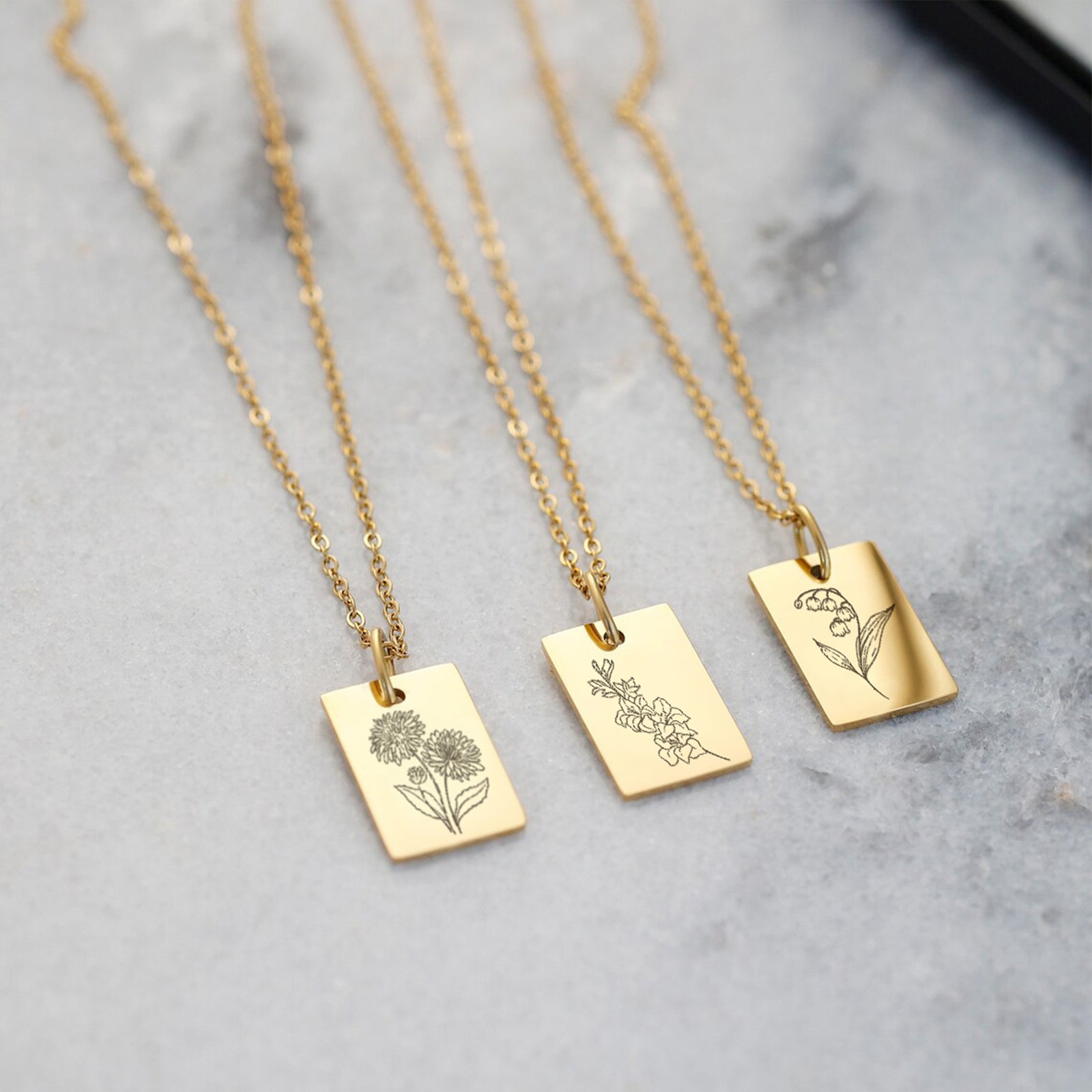 Personaliserte Geburtsblumen Halskette - echteckig - VIVIANNASCHMUCK