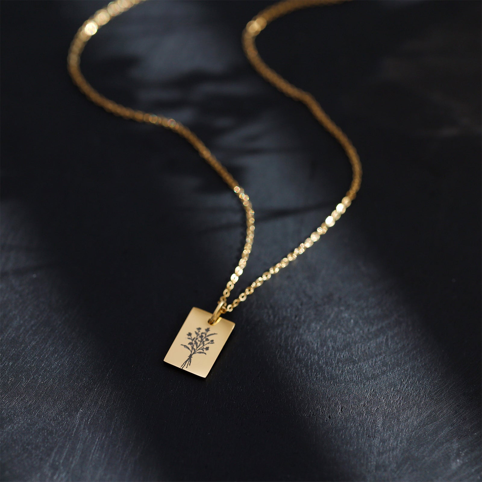 Personaliserte Geburtsblumen Halskette - echteckig - VIVIANNASCHMUCK