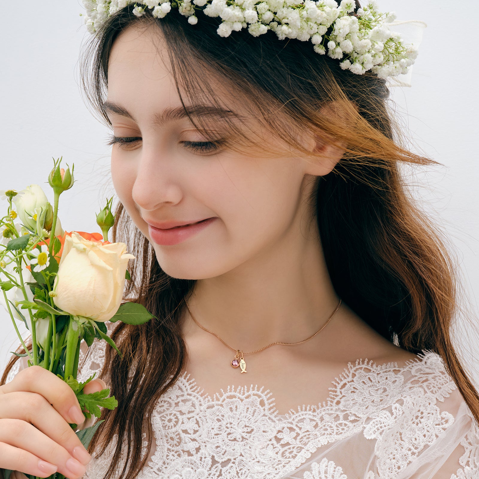 Fischkette mit Geburtsstein - ICHTHUS - Personalisierte Kette - Edelstahl - Familie Halskette - Namenskette - Konfirmation - Firmung - KE006 - VIVIANNASCHMUCK