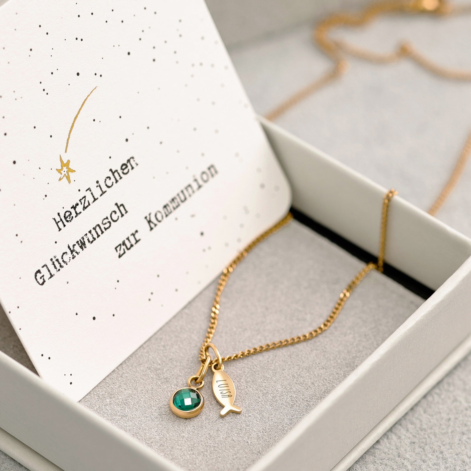 Fischkette mit Geburtsstein - ICHTHUS - Personalisierte Kette - Edelstahl - Familie Halskette - Namenskette - Konfirmation - Firmung - KE006 - VIVIANNASCHMUCK