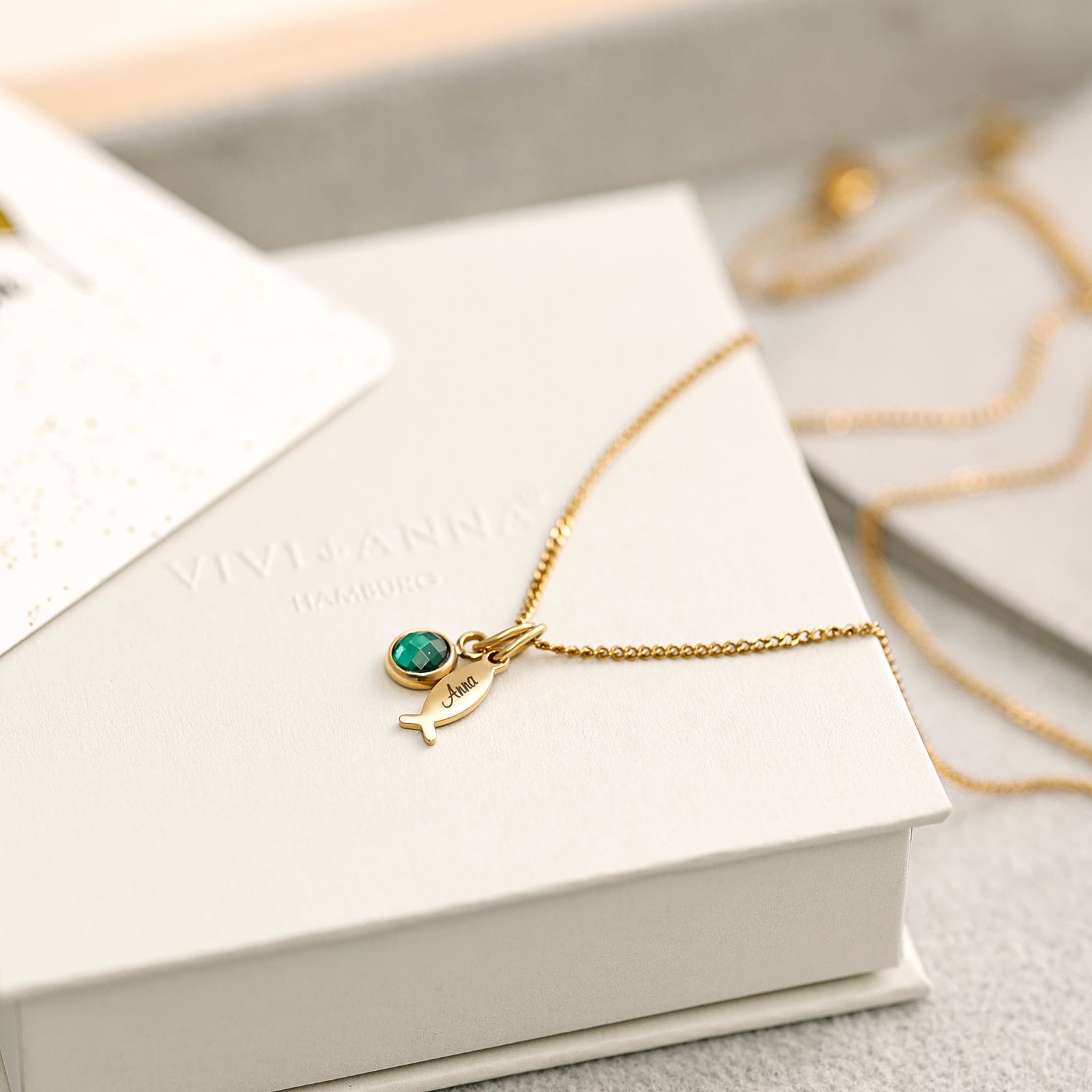 Fish necklace with birthstone - ICHTHUS - Personalized necklace - Stainless steel - Family necklace - Name necklace - Confirmation - Confirmation - KE006