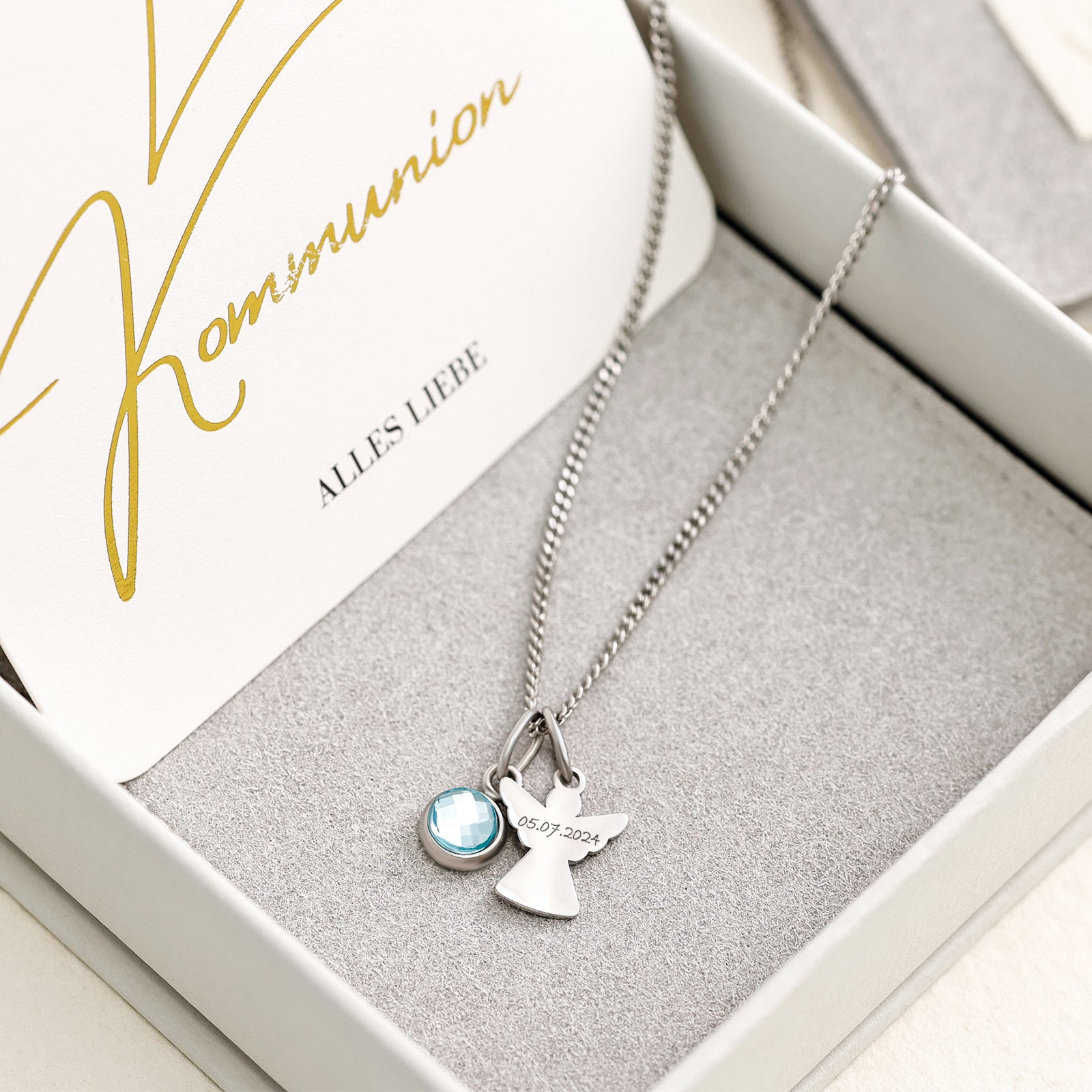 Schutzengel kette mit Geburtsstein - Personalisierte Kette - Familie Halskette - Edelstahl - Namenskette - Konfirmation - Kommunion - KE007 - VIVIANNASCHMUCK