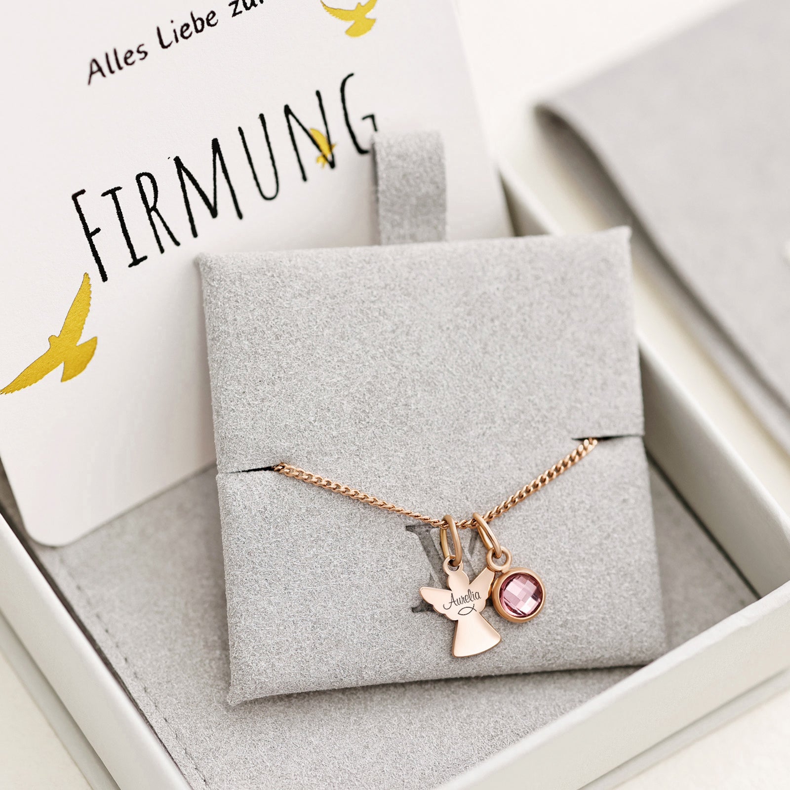 Schutzengel kette mit Geburtsstein - Personalisierte Kette - Familie Halskette - Edelstahl - Namenskette - Konfirmation - Kommunion - KE007 - VIVIANNASCHMUCK