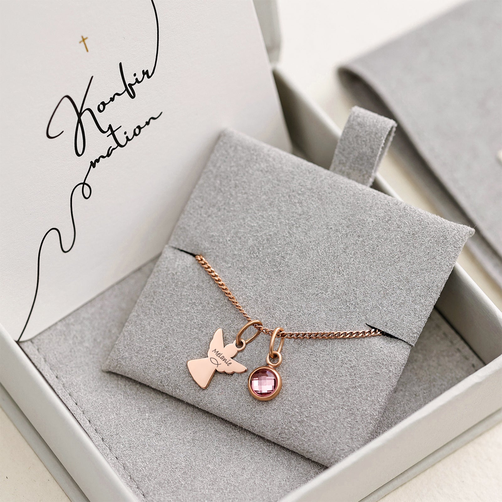 Schutzengel kette mit Geburtsstein - Personalisierte Kette - Familie Halskette - Edelstahl - Namenskette - Konfirmation - Kommunion - KE007 - VIVIANNASCHMUCK