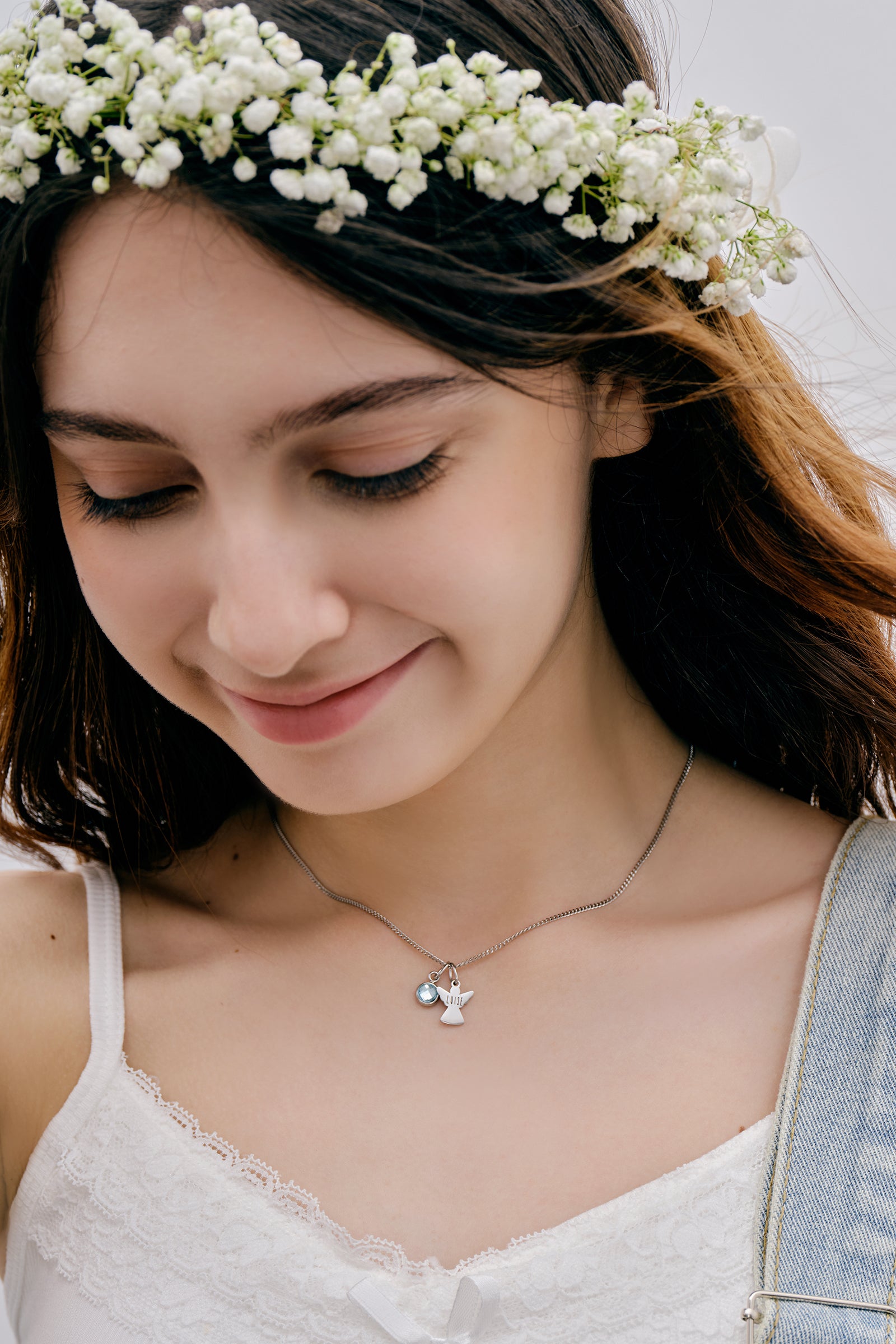 Guardian angel necklace with birthstone - Personalized necklace - Family necklace - Stainless steel - Name necklace - Confirmation - Communion - KE007