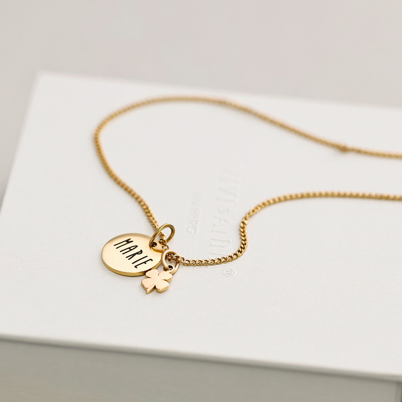 Personalisierte Kette mit Kleeblatt - Glückskette - Edelstahl - Freundschaftskette - Kette mit Gravur - Familienkette - Namenskette - KE009 - VIVIANNASCHMUCK