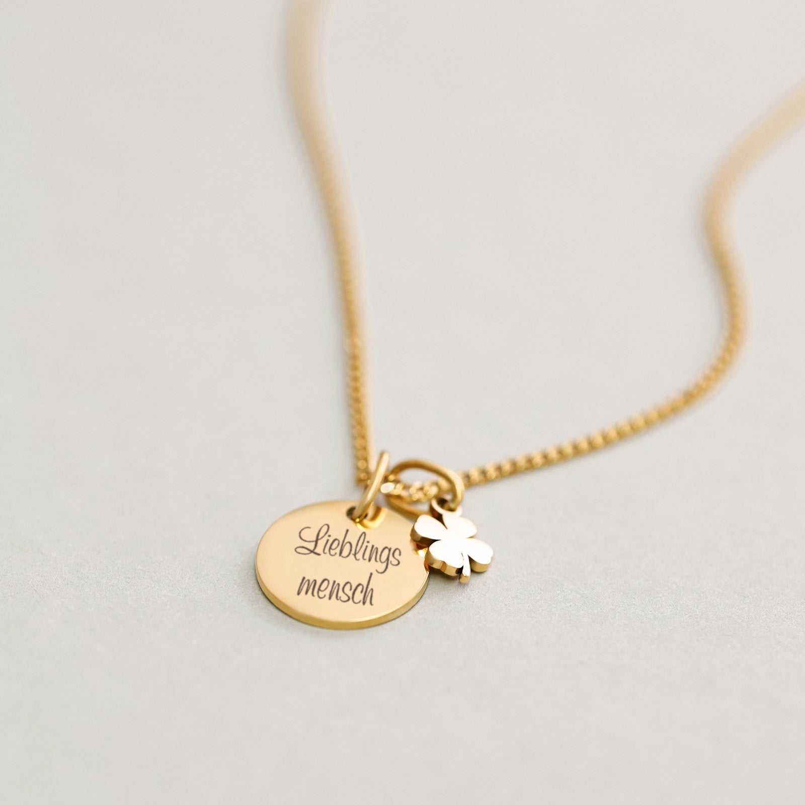 Personalisierte Kette mit Kleeblatt - Glückskette - Edelstahl - Freundschaftskette - Kette mit Gravur - Familienkette - Namenskette - KE009 - VIVIANNASCHMUCK