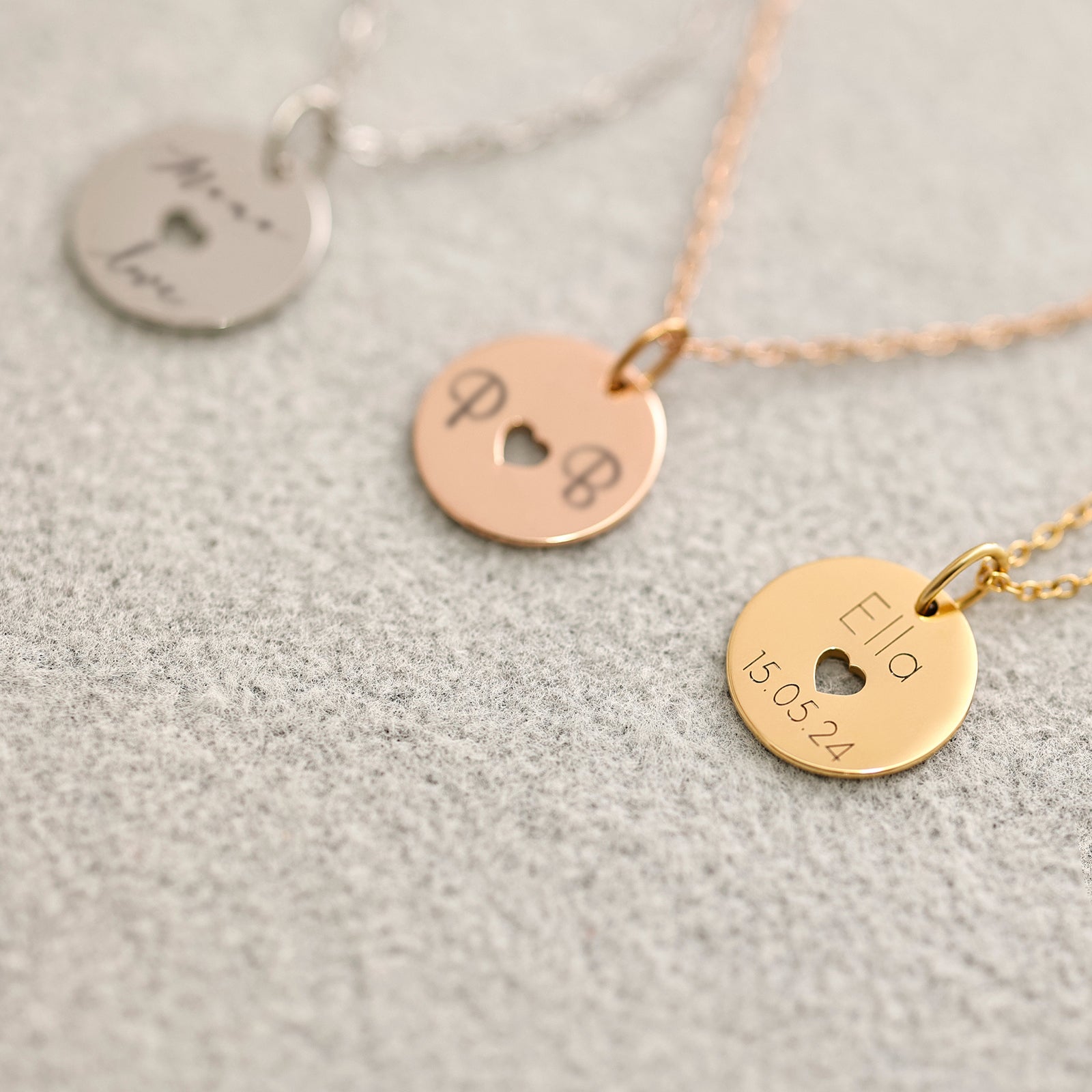 Personalized Round Necklace with Heart Shape Hollow Out - Stainless Steel - Family Necklace - Custom Engraving - Love Necklace - Gifts for Her - KE010
