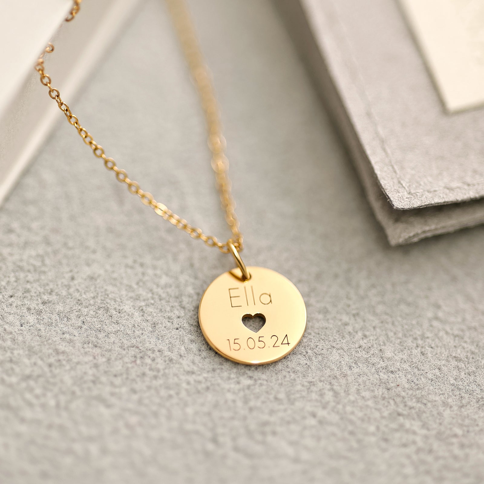 Personalized Round Necklace with Heart Shape Hollow Out - Stainless Steel - Family Necklace - Custom Engraving - Love Necklace - Gifts for Her - KE010