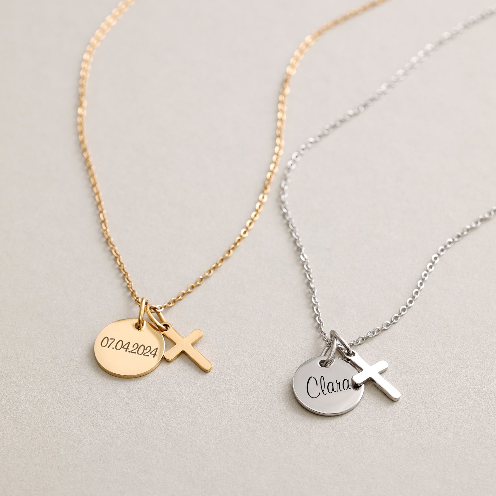 Women's necklace with cross - stainless steel - personalized necklace with cross - necklace with desired engraving - family necklace - name necklace - KE015