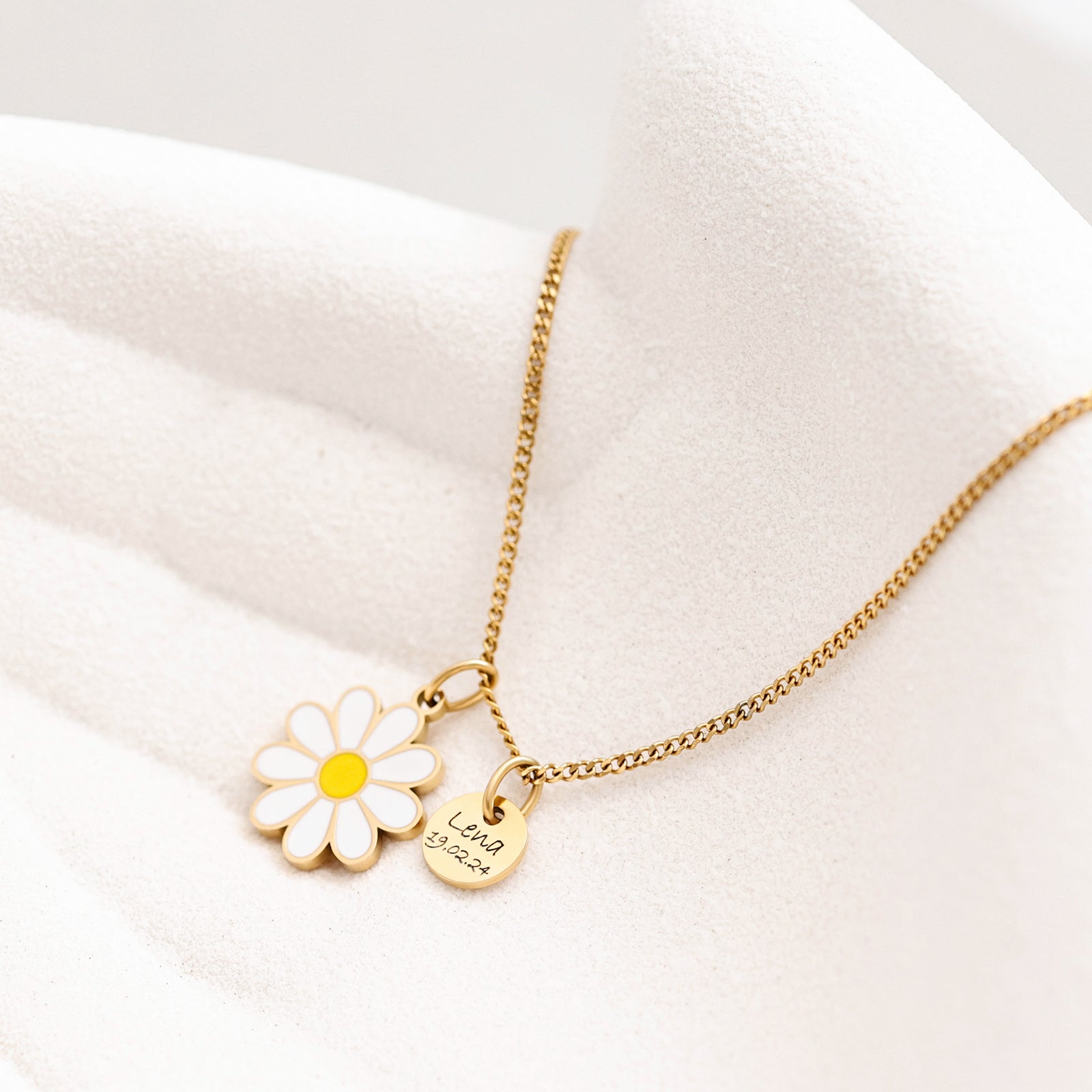 Personalisierte Gänseblümchen Anhänge Halskette - Florale mit Gravur - Panzerkette - Glück Blütenschmuck - Frühlings Geschenk - KE017 - VIVIANNASCHMUCK