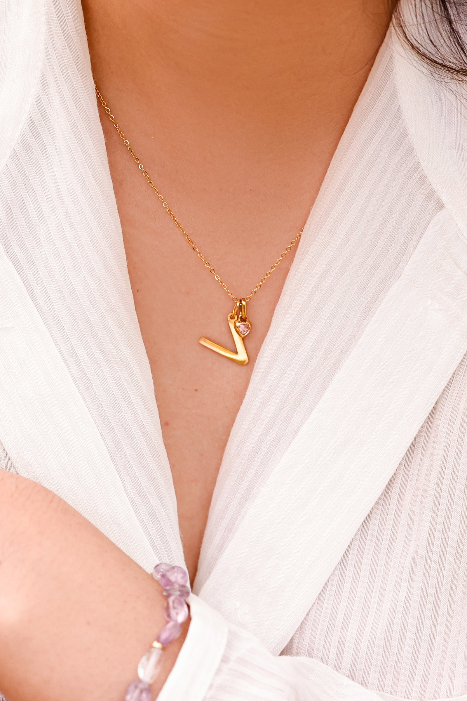 Initialen Kette mit Herz-Zirkonia Damen Halskette VIVIANNASCHMUCK