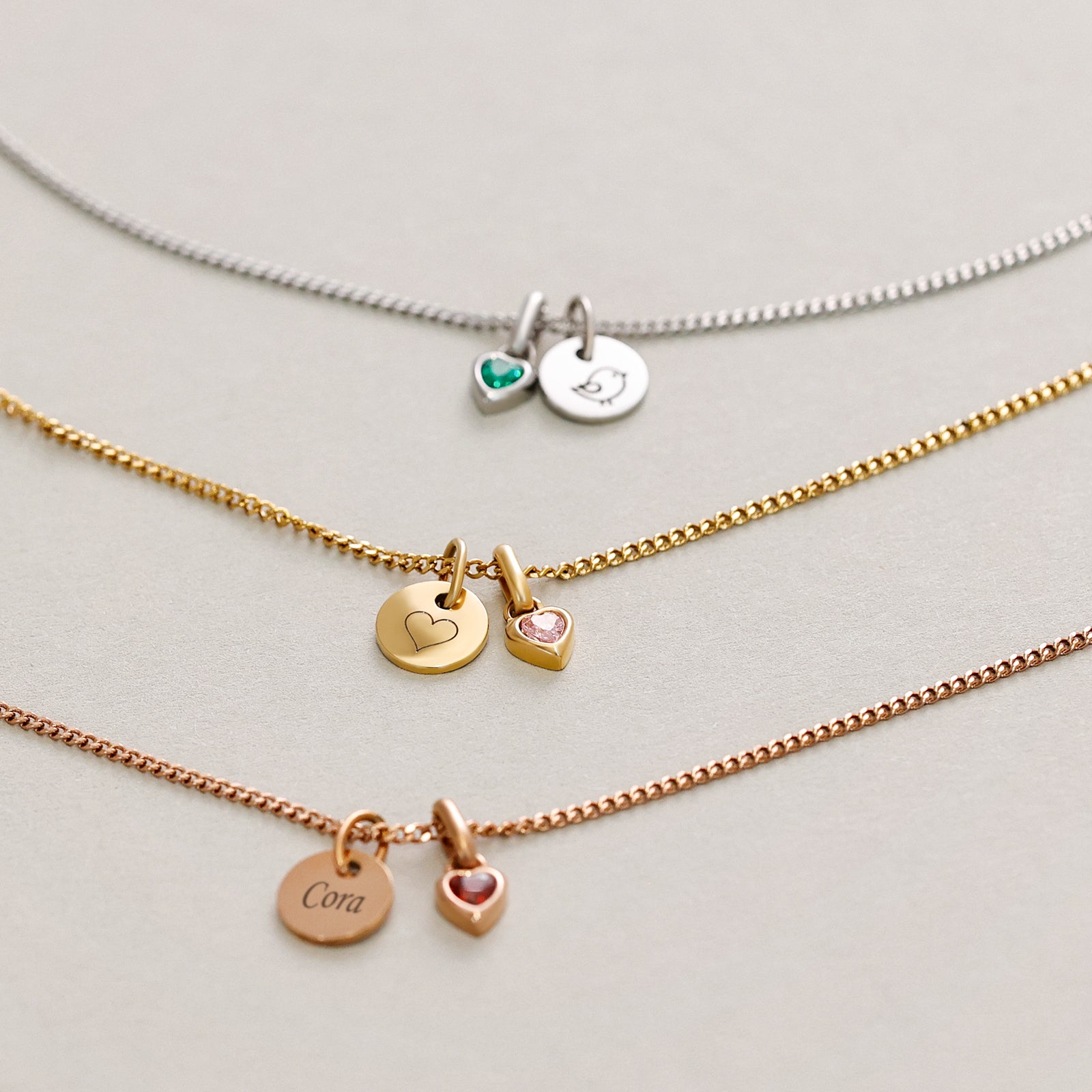 Personalisierte Geburtsstein Kette - Kette mit Gravur - Edelstahl Kette - wasserfest Schmuck - Familienkette - Namenskette - KE021 - VIVIANNASCHMUCK