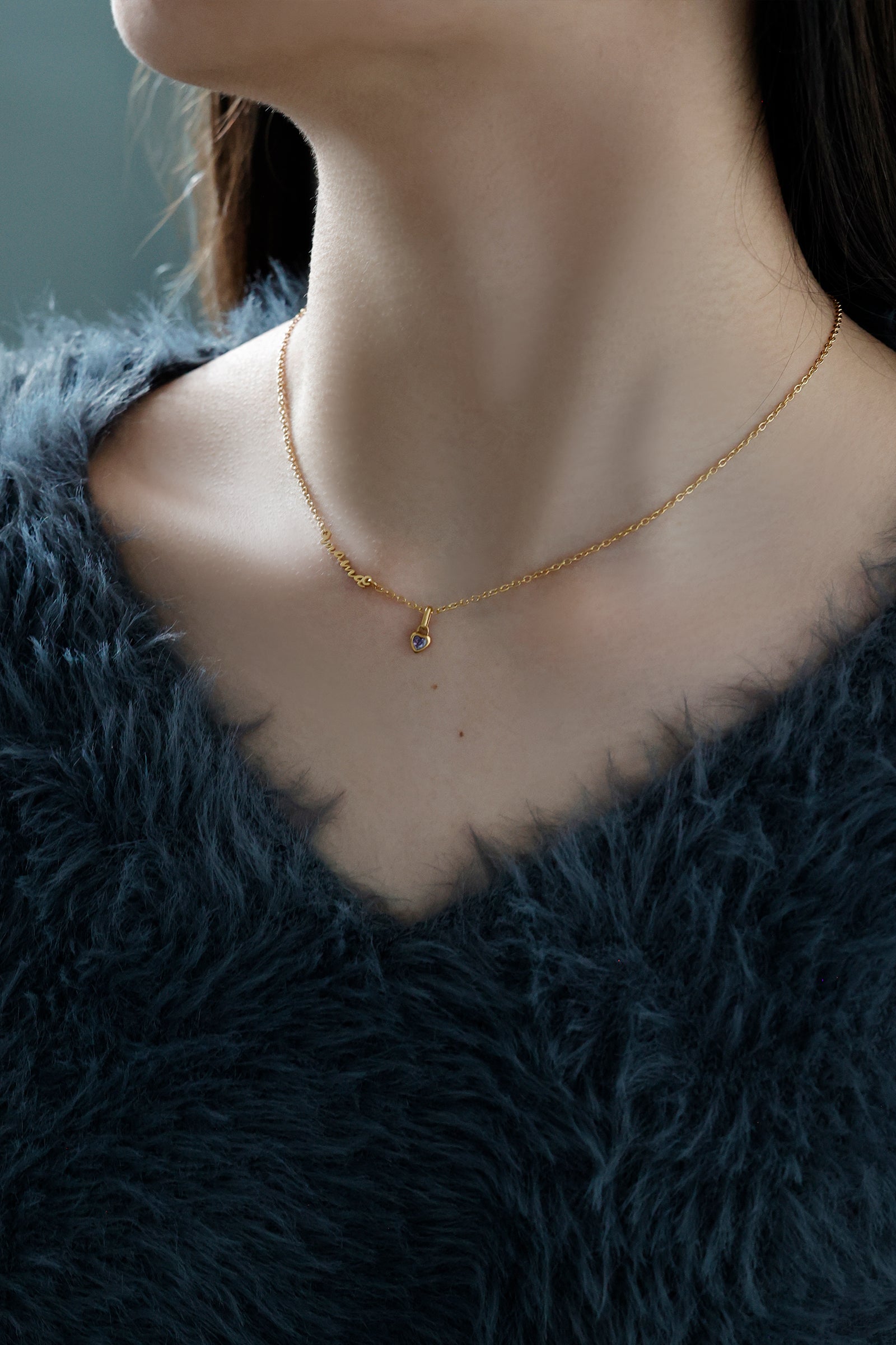 heart zirconia birthstone necklace