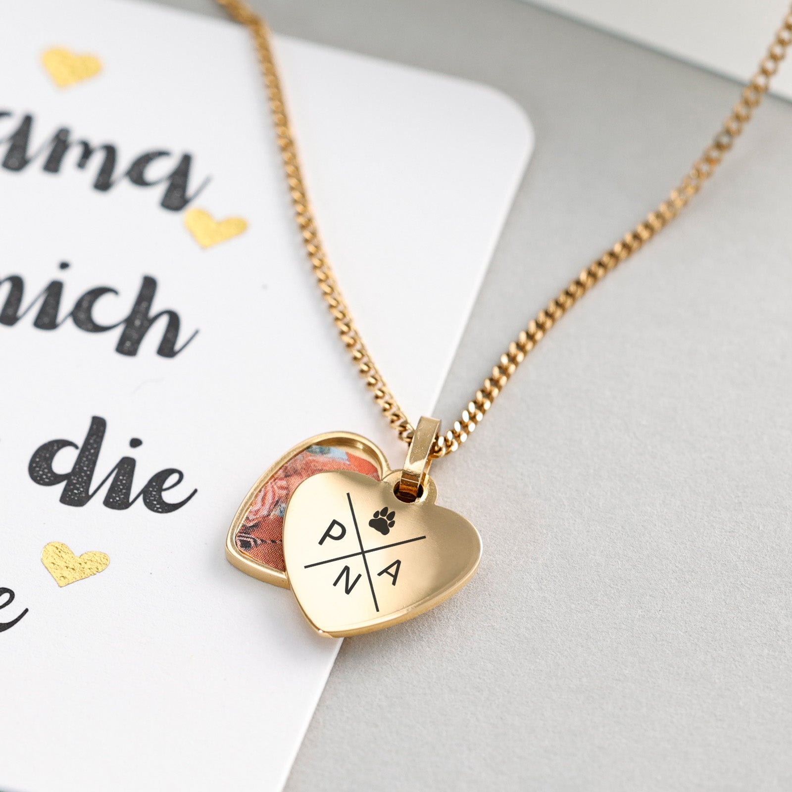 Geschenk fĂźr Mama mit Karte - Medaillon Herz Halskette - Herz Medaillon - Personalisierte Kette - Fotomedaillon Kette - Edelstahl - LW002 - VIVIANNASCHMUCK