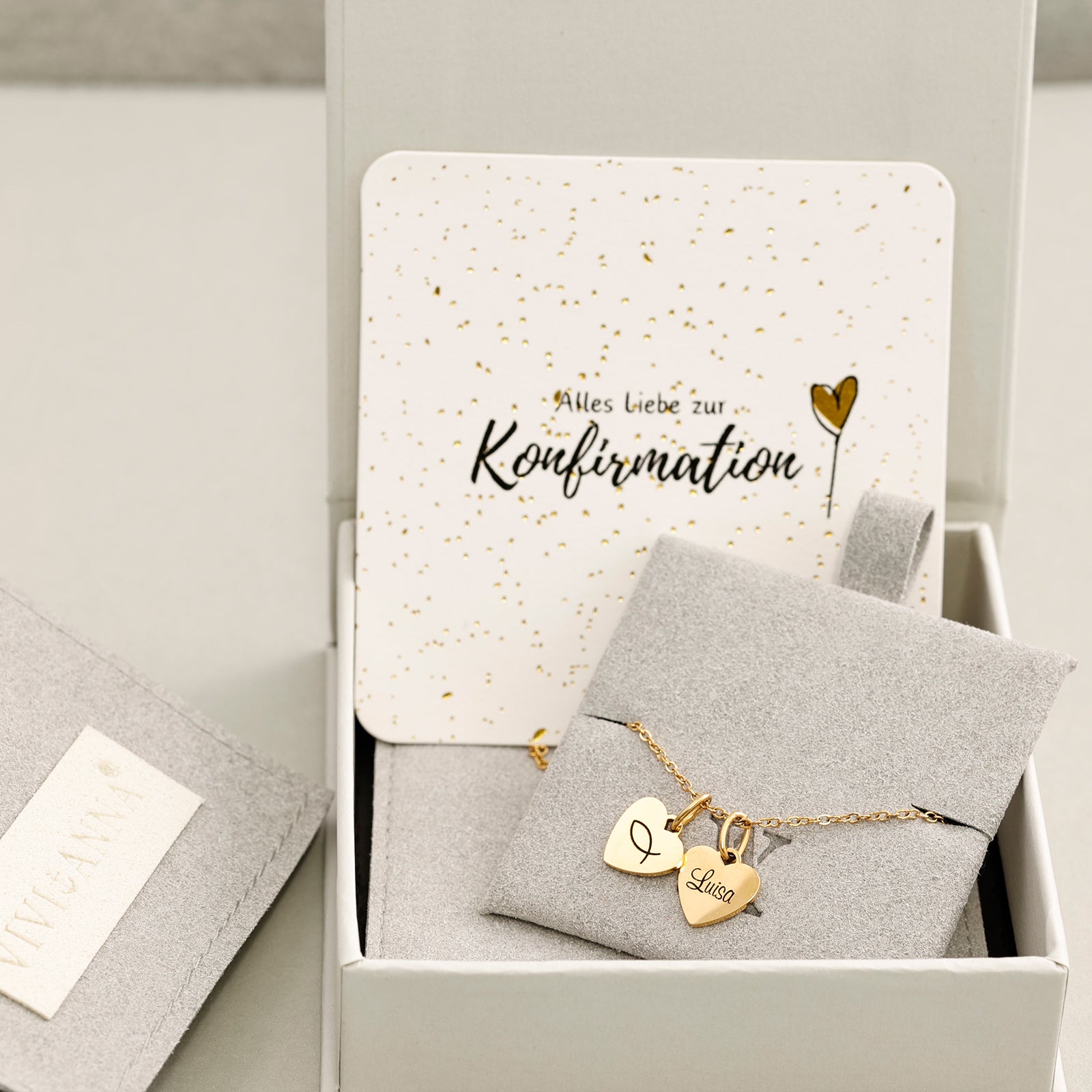 Personalisierte Kette mit Herz-Anhänger - Initialenkette - Namenskette - Wunschgravur - Geburtstag - Konfirmation - Gold-Silber-Rosé - KE002 - VIVIANNASCHMUCK