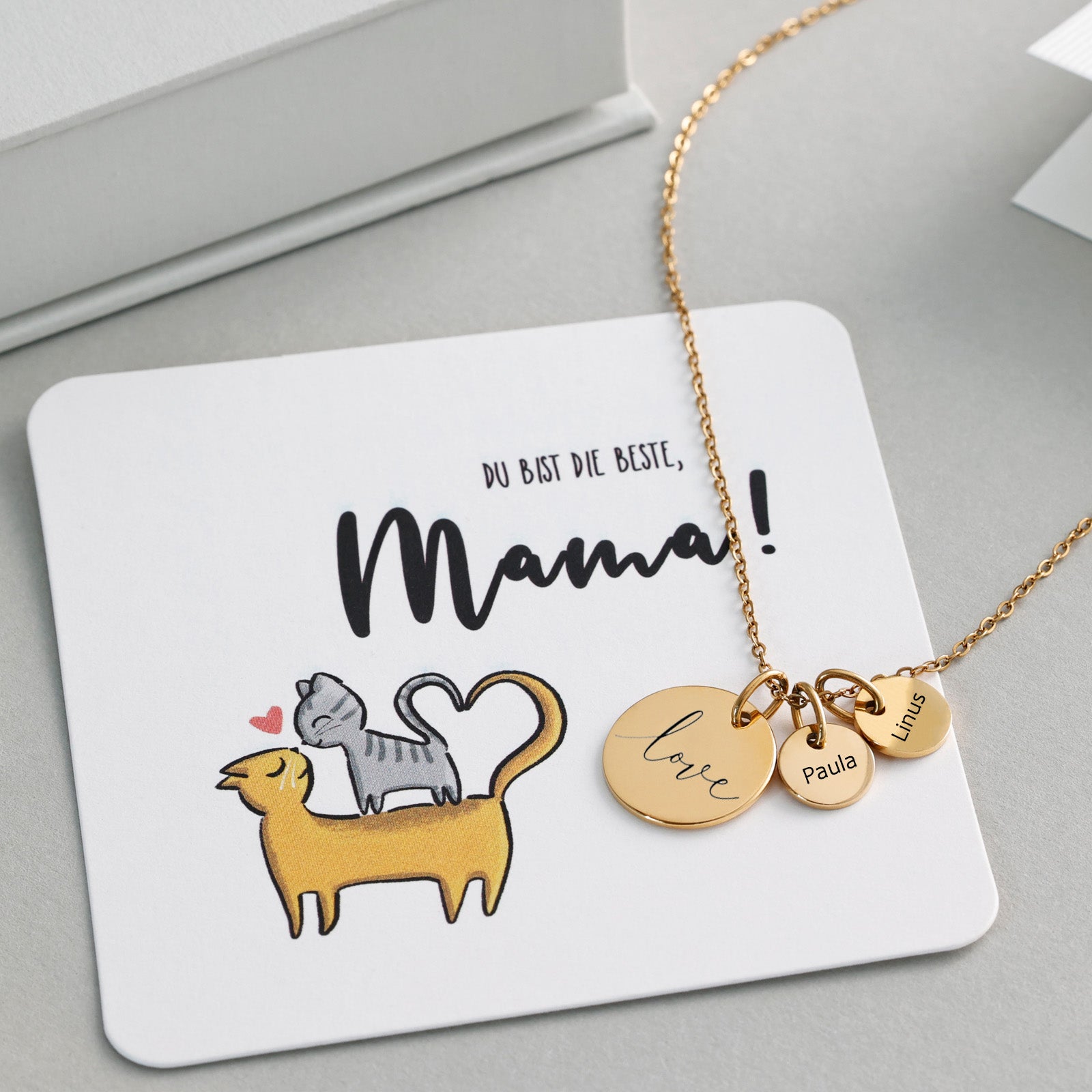 Kette für Mama mit Karte - Personalisierte Kette - Wuschgravur Kette - Familie Halskette - Edelstahlkette - glänzend - Namenskette - LW005 - VIVIANNASCHMUCK