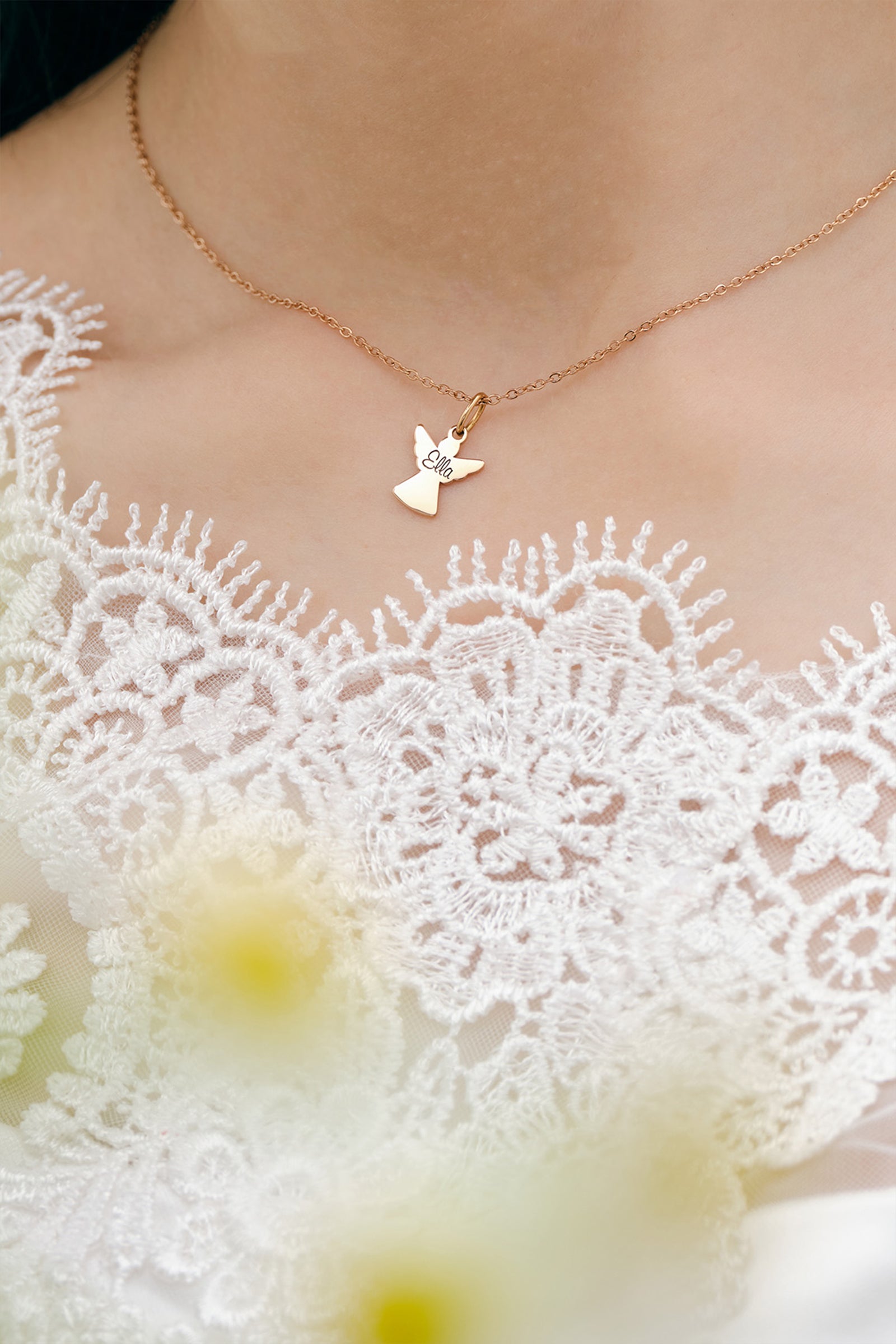 Personalisierte Schutzengel Kette - Edelstahl - Namenskette - Schulanfang - Wunschgravur - Konfirmation - Kommunion - Firmung - KE012 - VIVIANNASCHMUCK