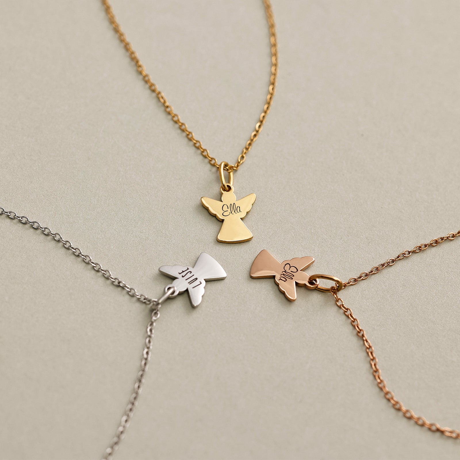 Personalisierte Schutzengel Kette - Edelstahl - Namenskette - Schulanfang - Wunschgravur - Konfirmation - Kommunion - Firmung - KE012 - VIVIANNASCHMUCK