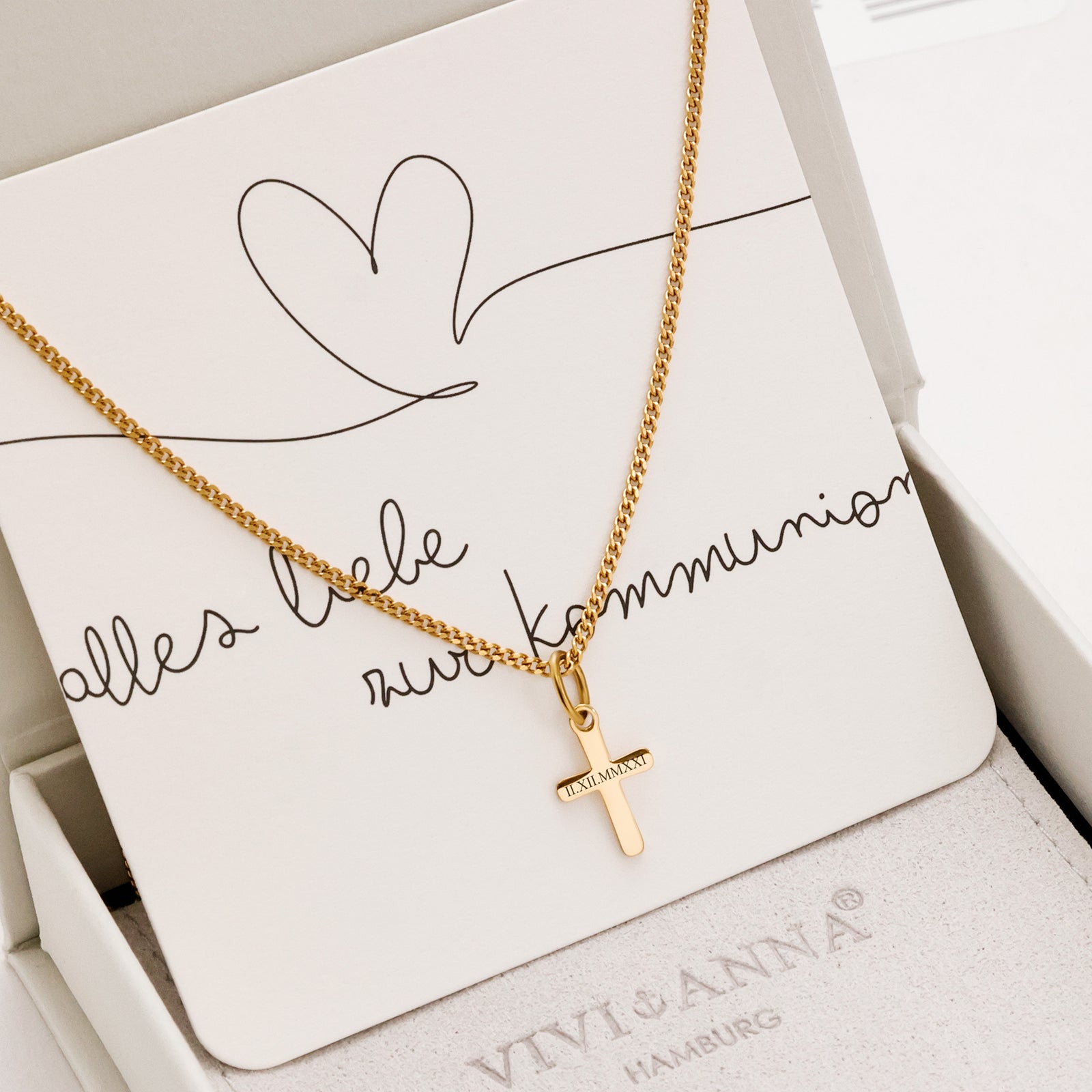 Mini Kreuz-Kette - Geschenk zur Kommunion mit Karte