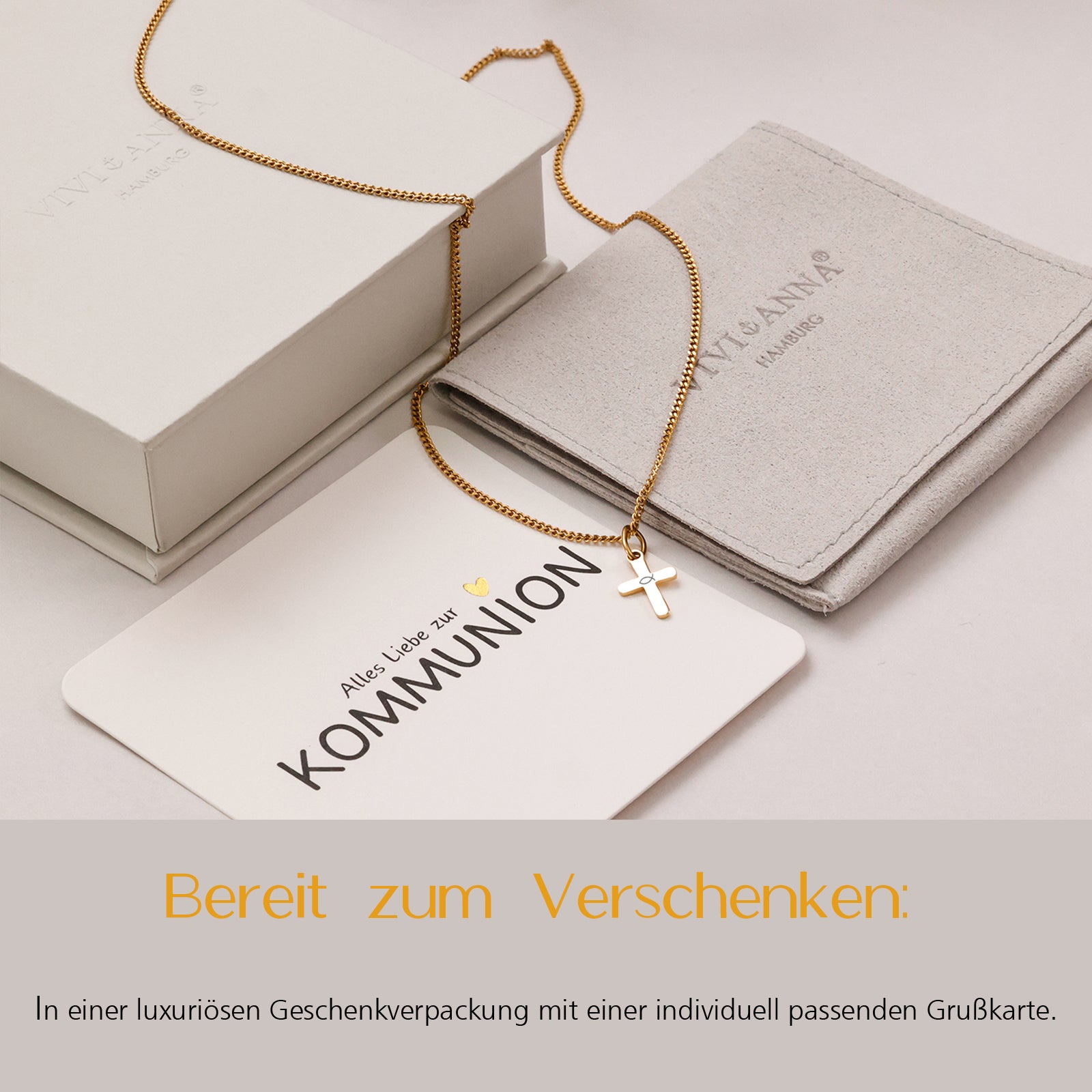 Mini Kreuz-Kette - Geschenk zur Kommunion mit Karte