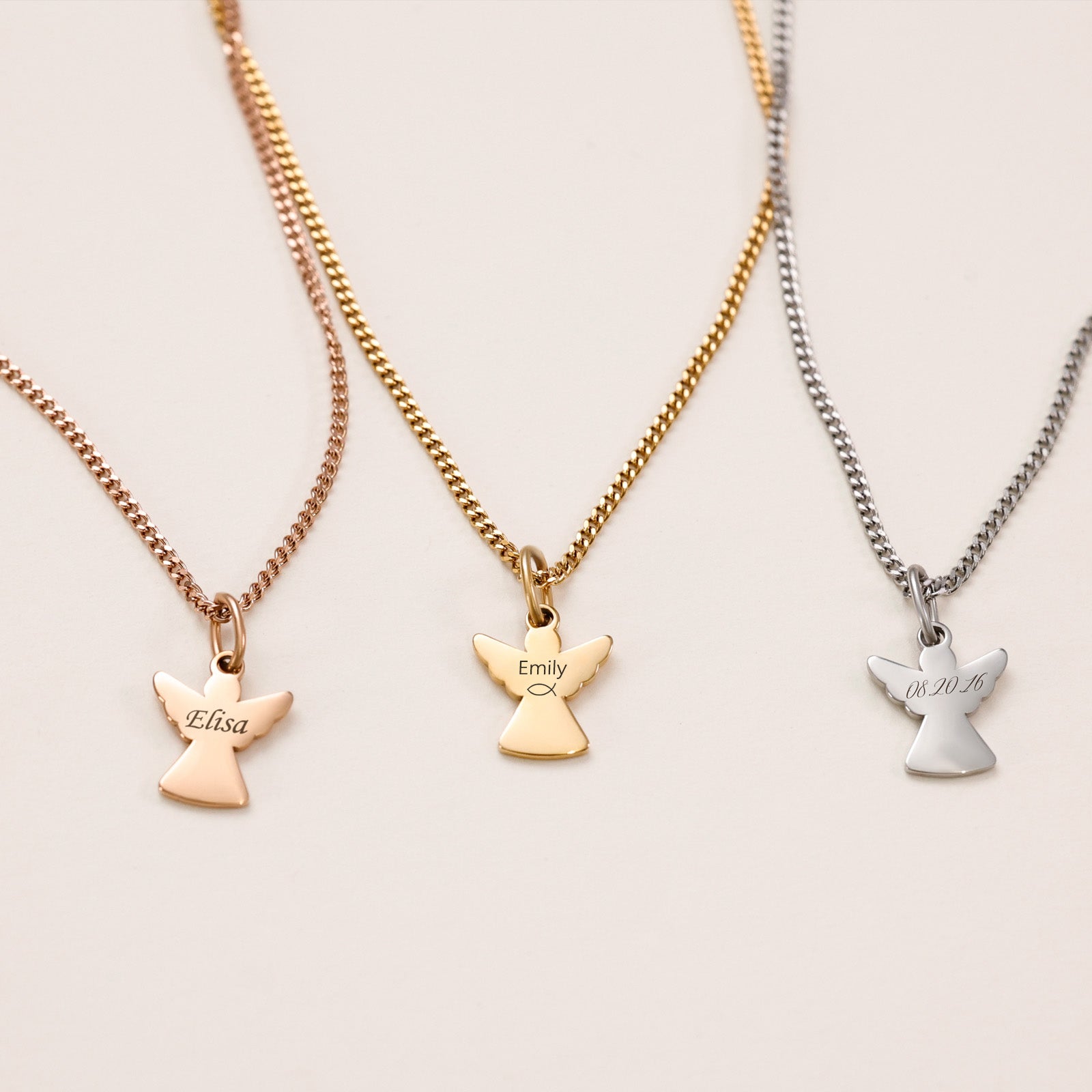 Initials Guardian Angel Necklace with Custom Engraving - Baptism Gift with Card