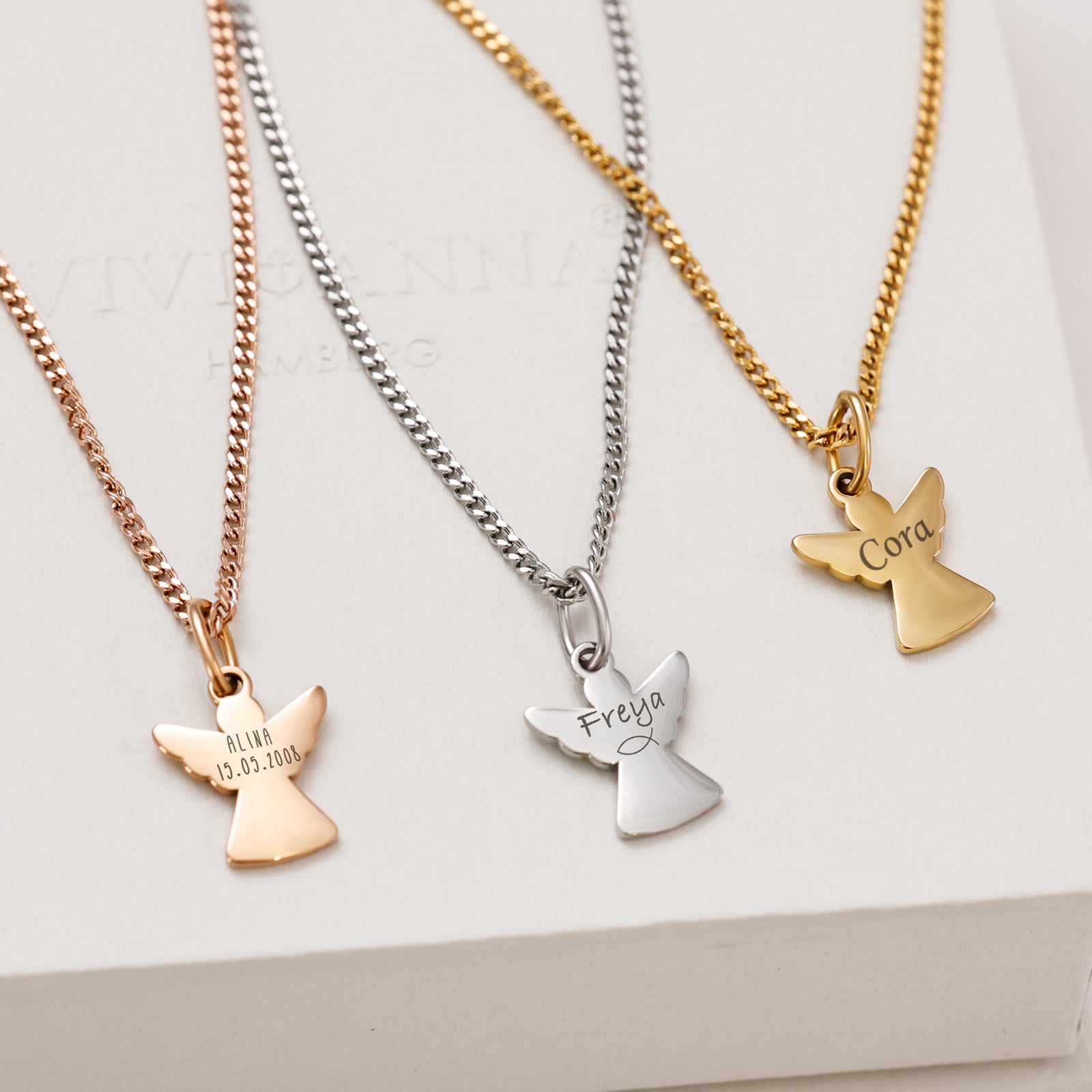 Initials Guardian Angel Necklace with Custom Engraving - Baptism Gift with Card