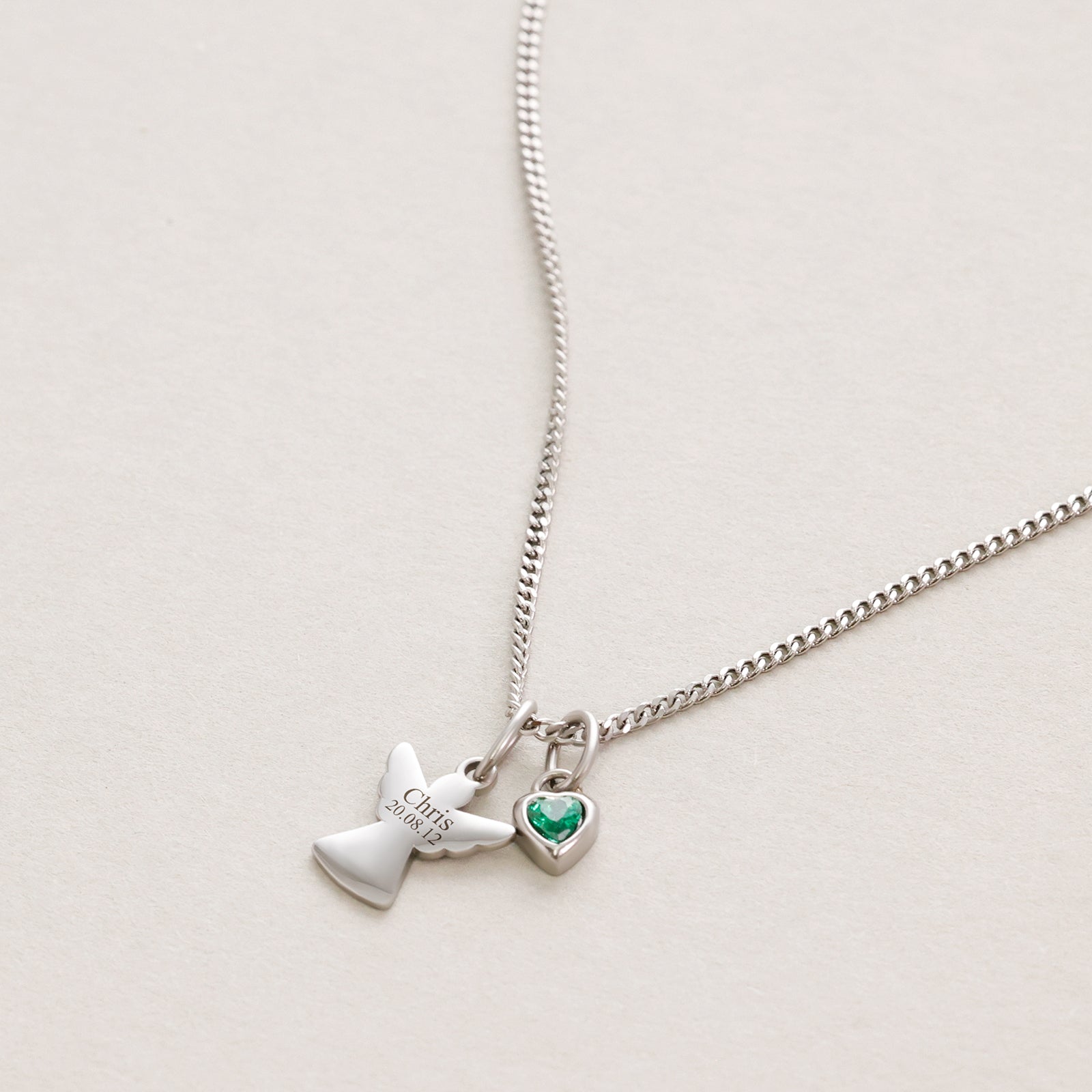 Schutzengel-Kette mit Herz Geburtsstein - Geschenk zur Taufe mit Karte Kinder Halsketten VIVIANNASCHMUCK