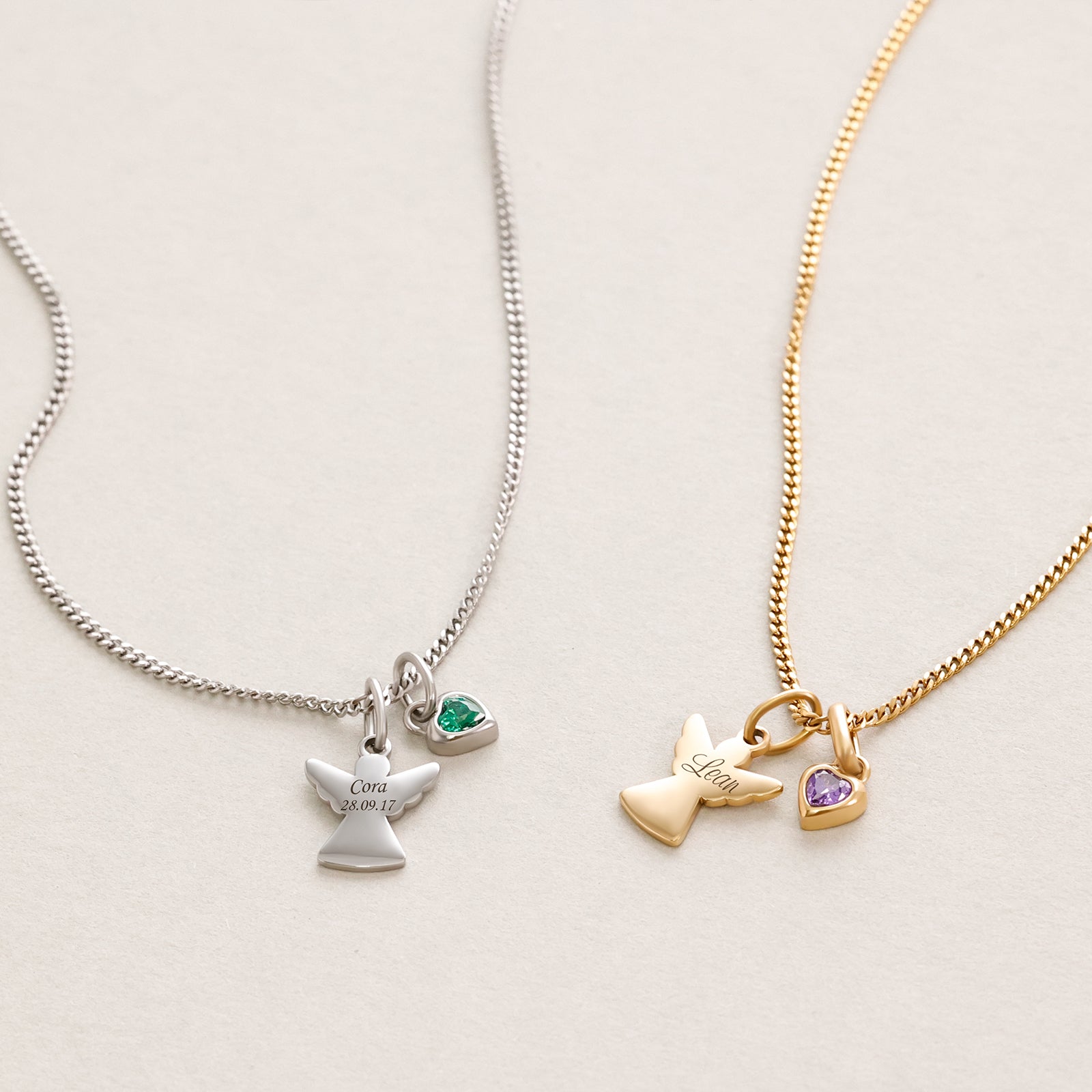 Schutzengel-Kette mit Herz Geburtsstein - Geschenk zur Taufe mit Karte Kinder Halsketten VIVIANNASCHMUCK