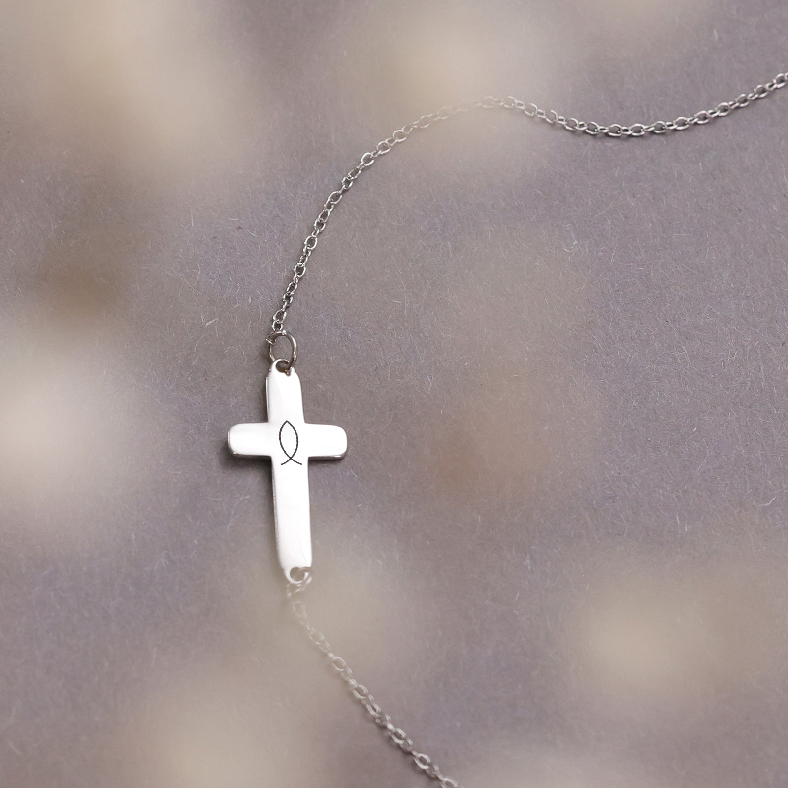 Cross sliding pearl necklace with desired engraving - confirmation gift with card