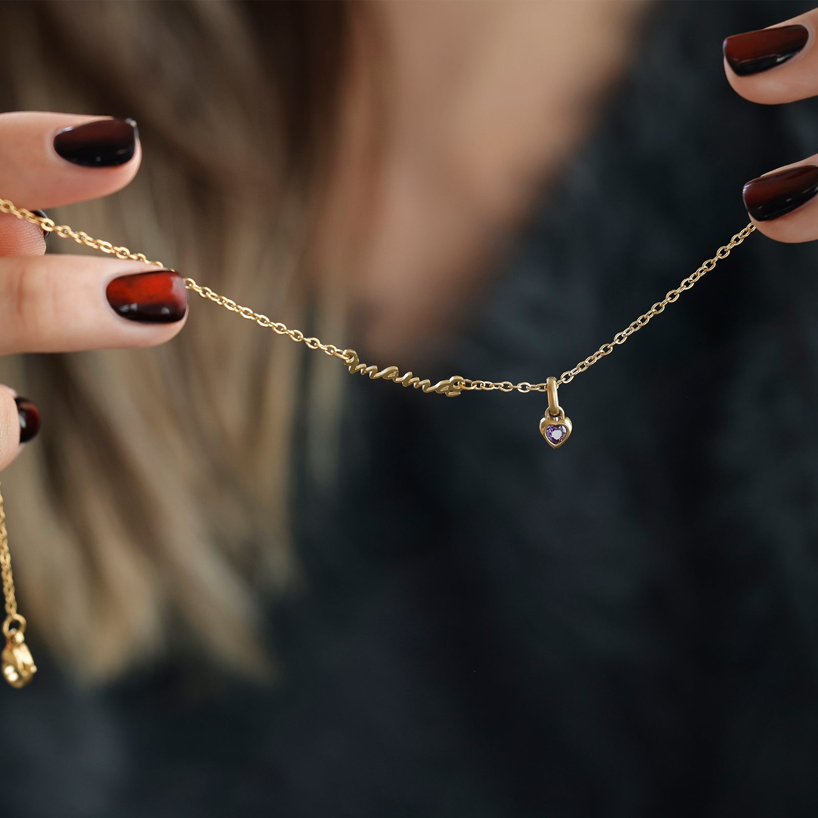 Mama Kette mit Herz Geburtsstein aus Zirkonia - Geschenk für Mama mit Karte