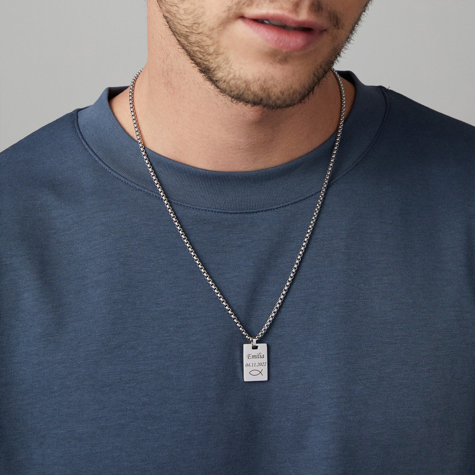 Personalized men's stainless steel necklace