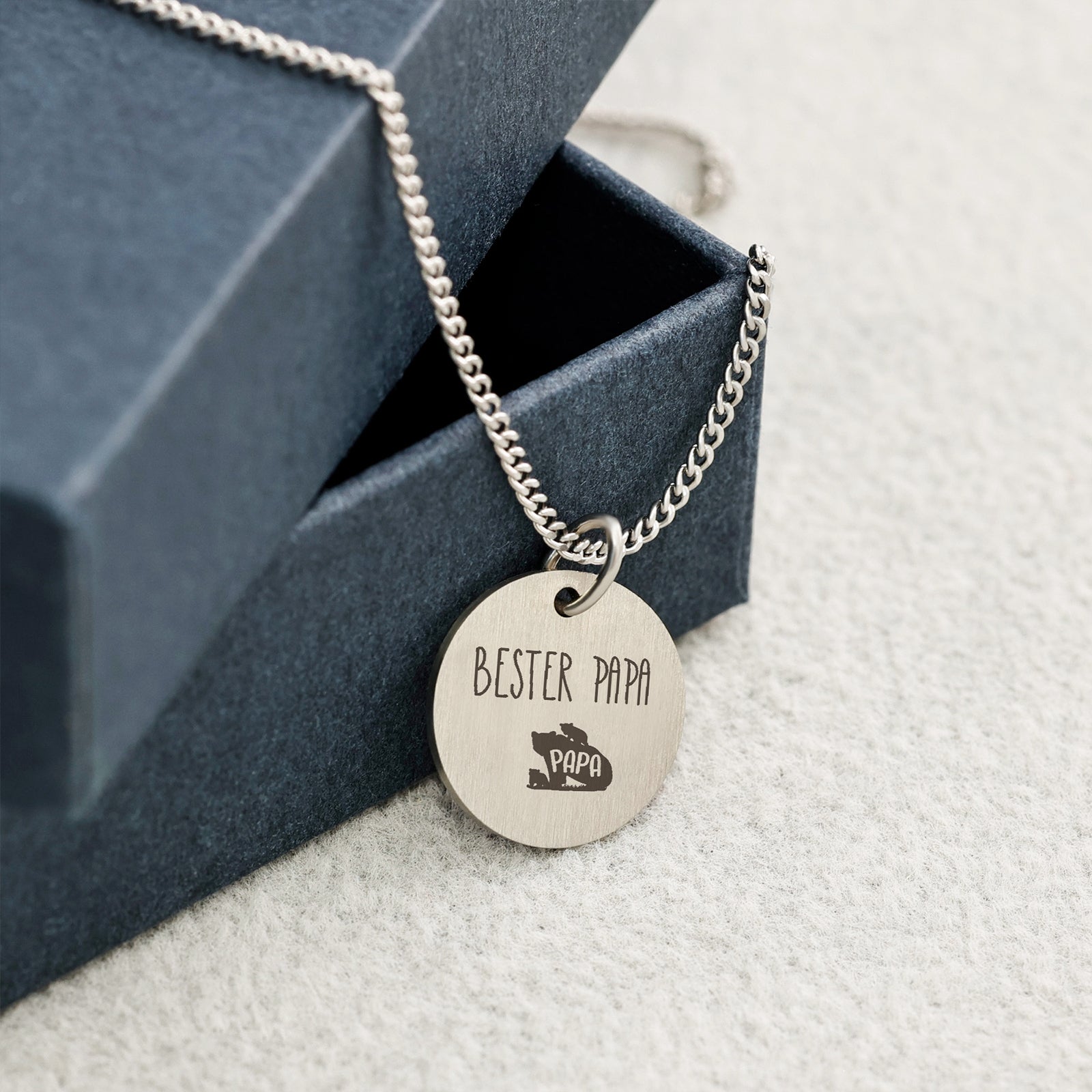 Gravur Halskette für Herren – mattes Rundplättchen Herren Halskette VIVIANNASCHMUCK