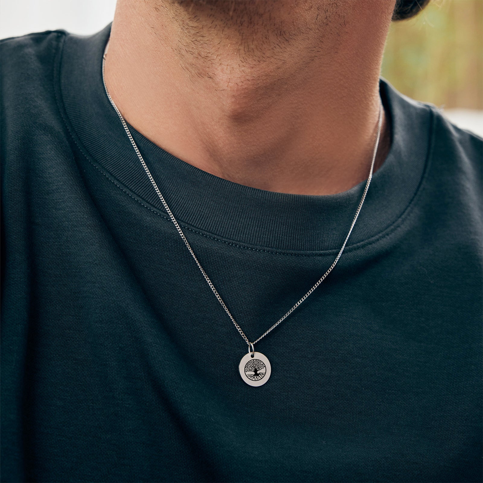 Gravur Halskette für Herren – mattes Rundplättchen Herren Halskette VIVIANNASCHMUCK