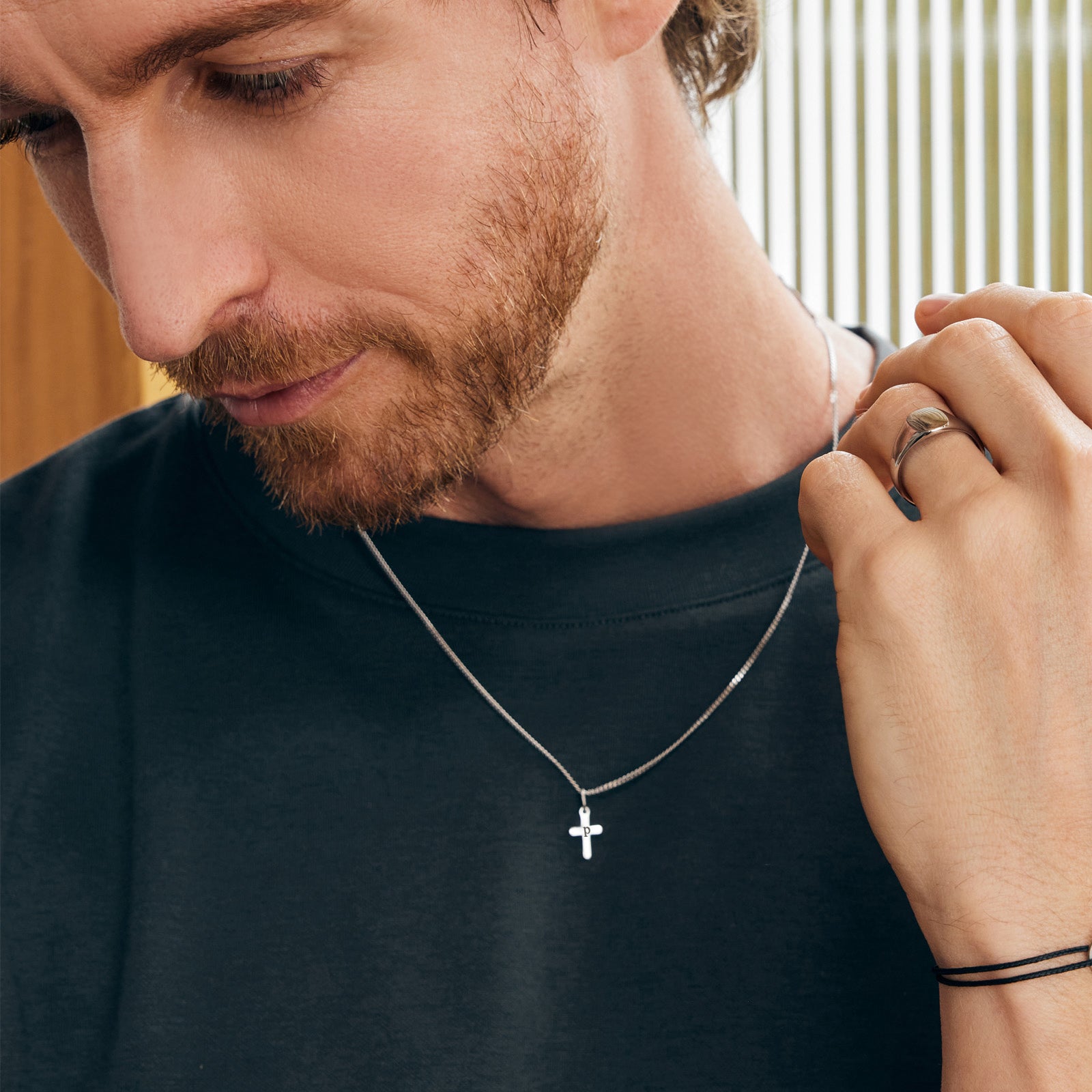 Herren Mini Kreuz Halskette mit Gravur