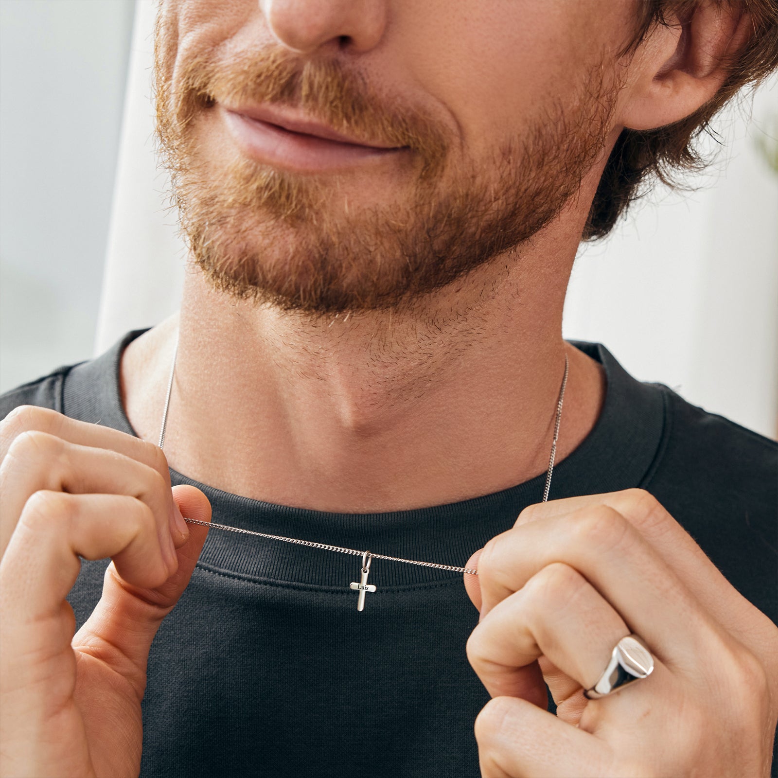 Herren Mini Kreuz Halskette mit Gravur