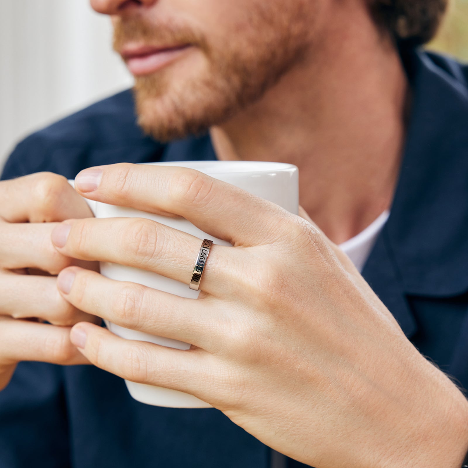 Personalized Men's Stacking Ring with Engraving - 4 mm