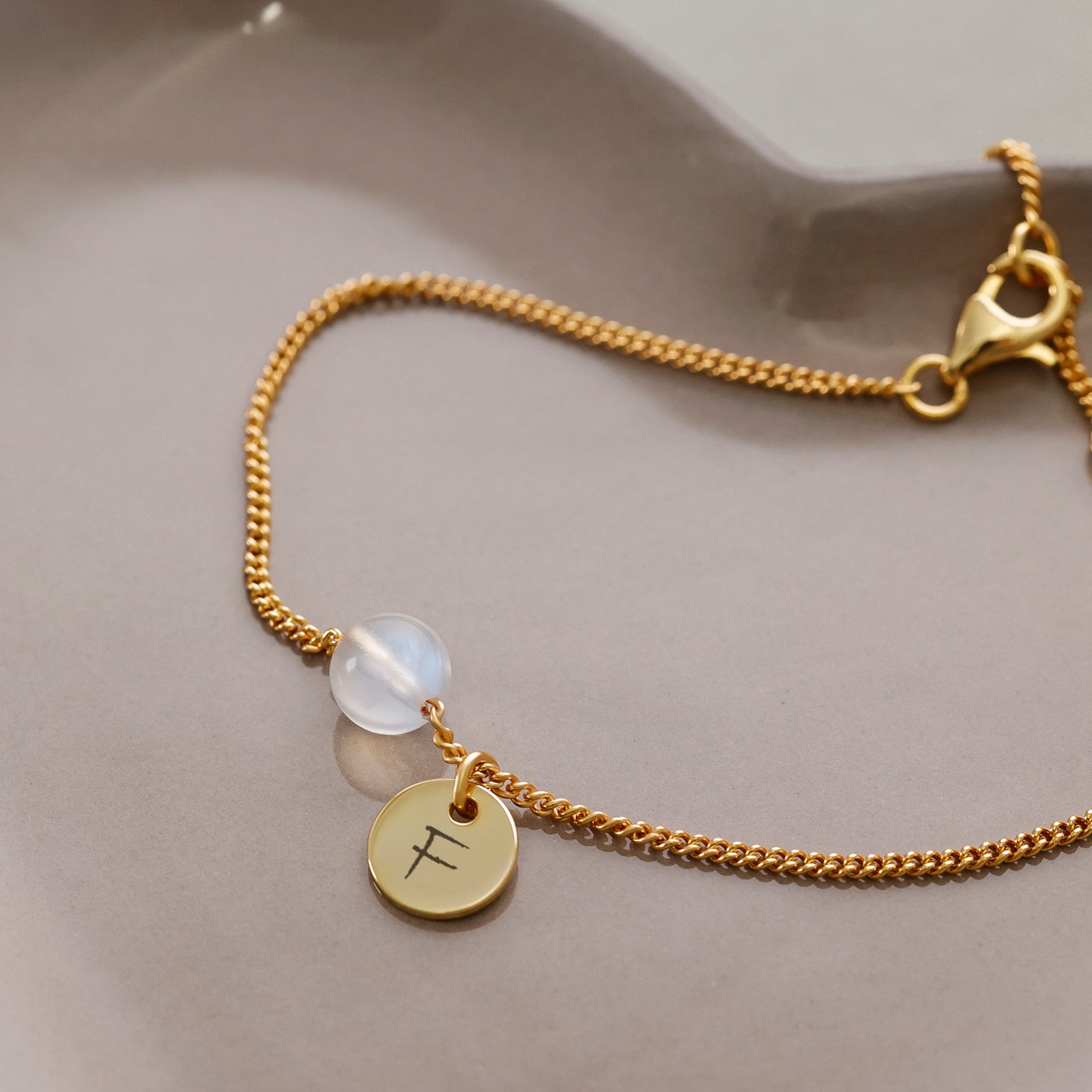 Regenbogenmondstein Armband mit Gravur - 925er Sterling Silber