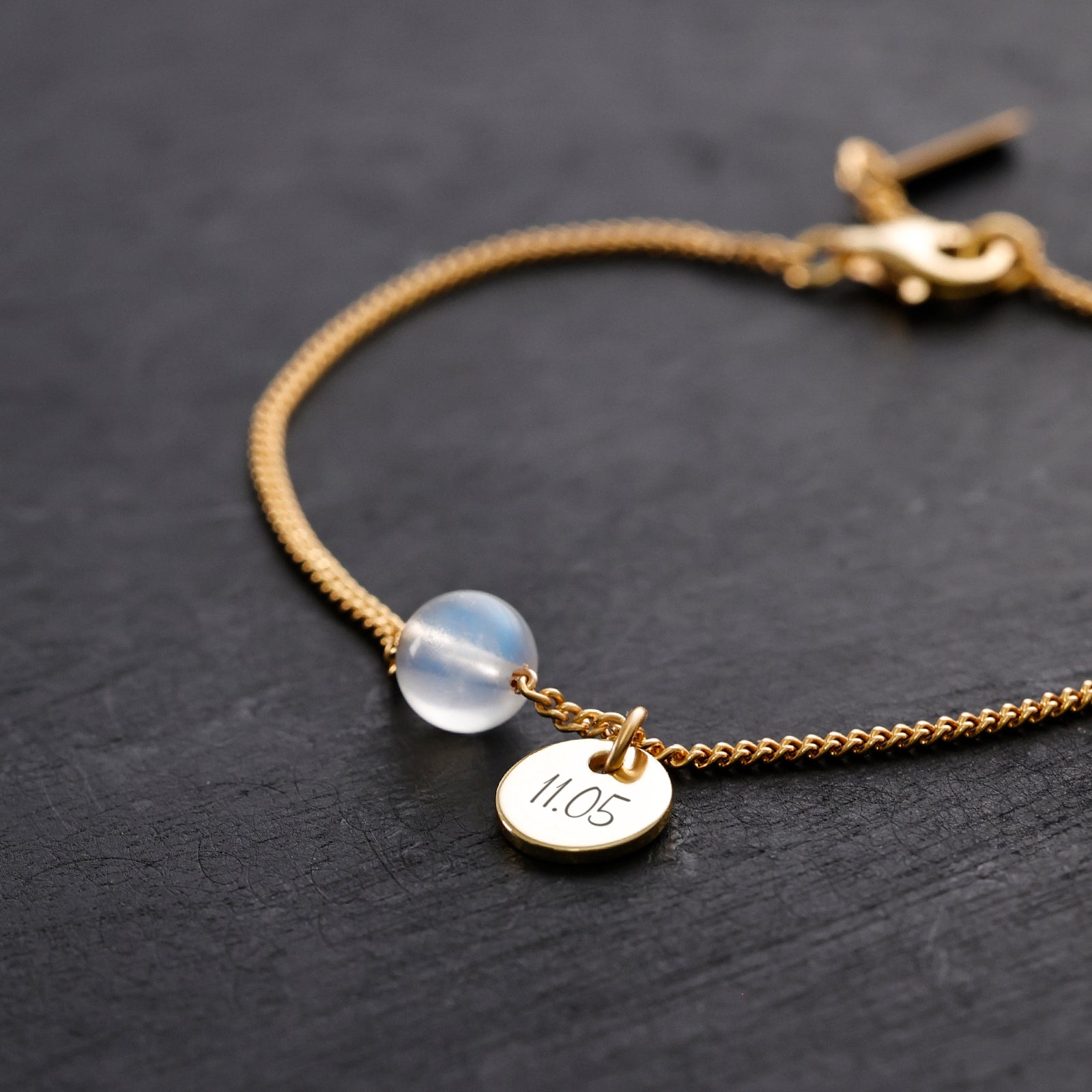 Regenbogenmondstein Armband mit Gravur - 925er Sterling Silber