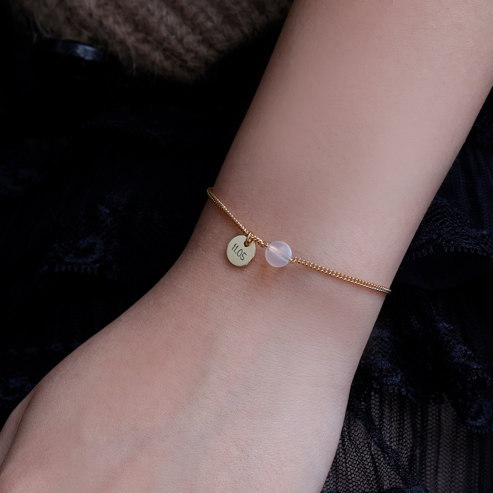 Regenbogenmondstein Armband mit Gravur - 925er Sterling Silber