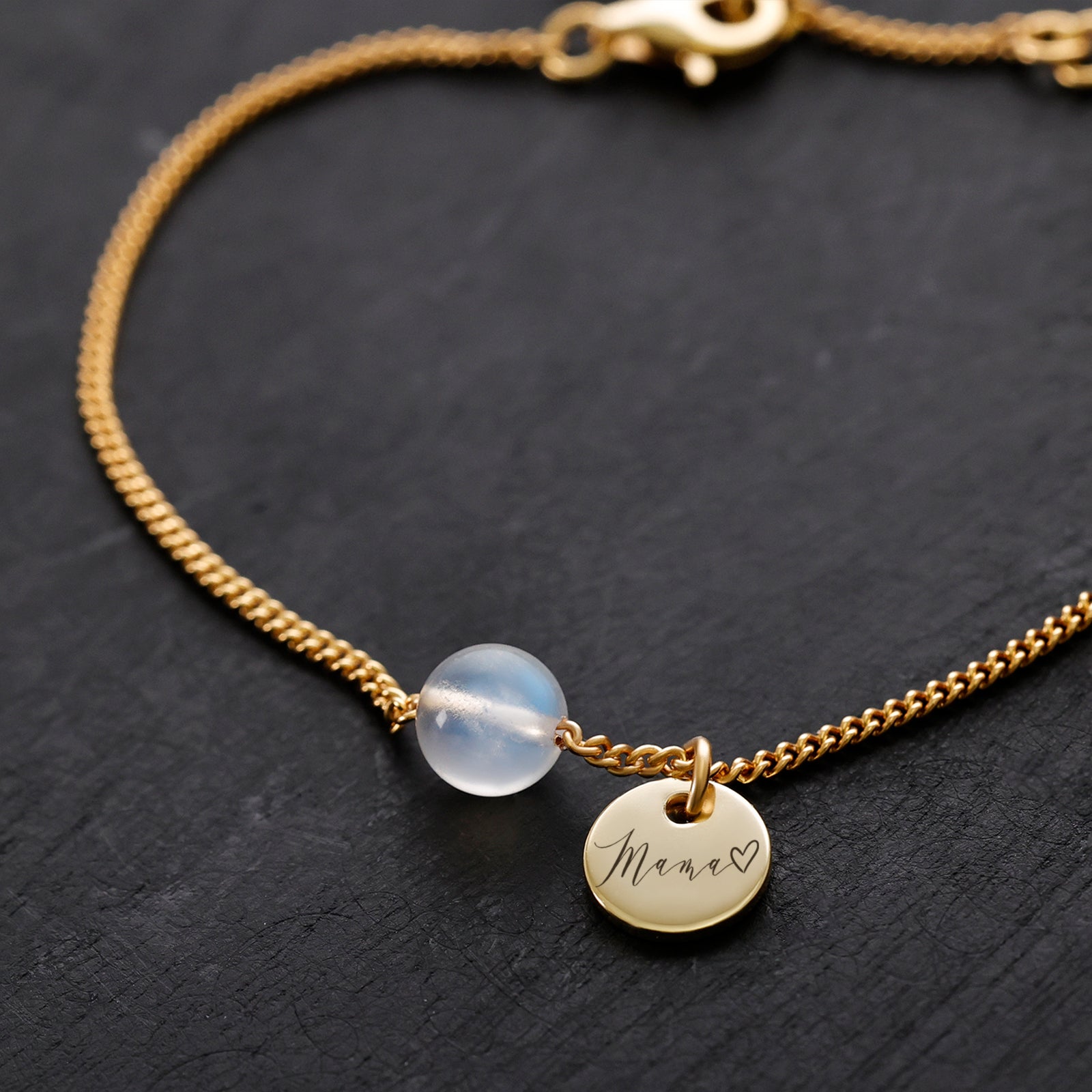 Regenbogenmondstein Armband mit Gravur - 925er Sterling Silber