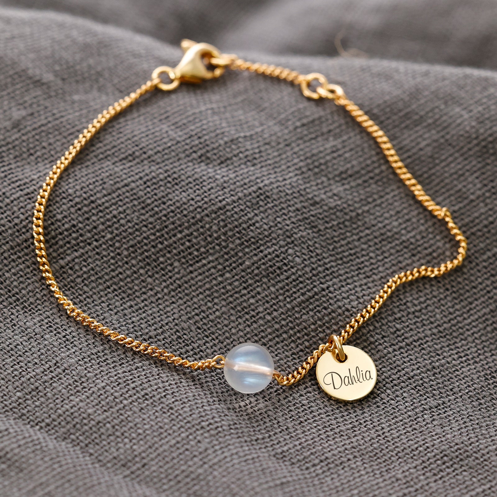 Regenbogenmondstein Armband mit Gravur - 925er Sterling Silber