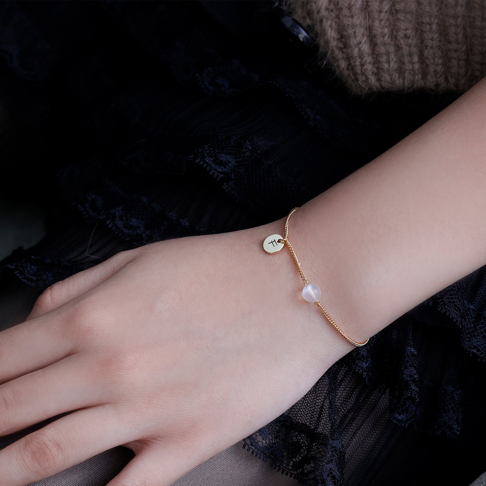 Regenbogenmondstein Armband mit Gravur - 925er Sterling Silber