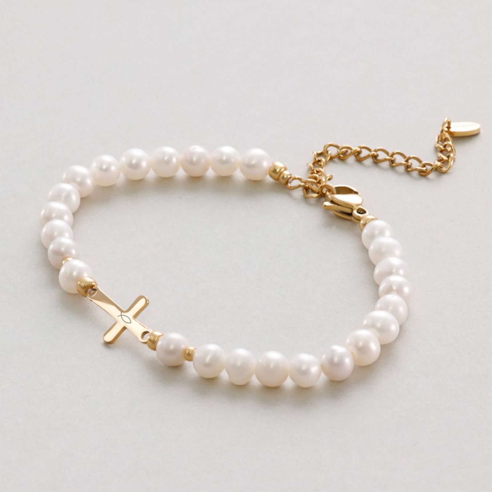 Süßwasserperlen Kreuz Armband - Geschenk zur Kommunion mit Karte Kinder Armband VIVIANNASCHMUCK