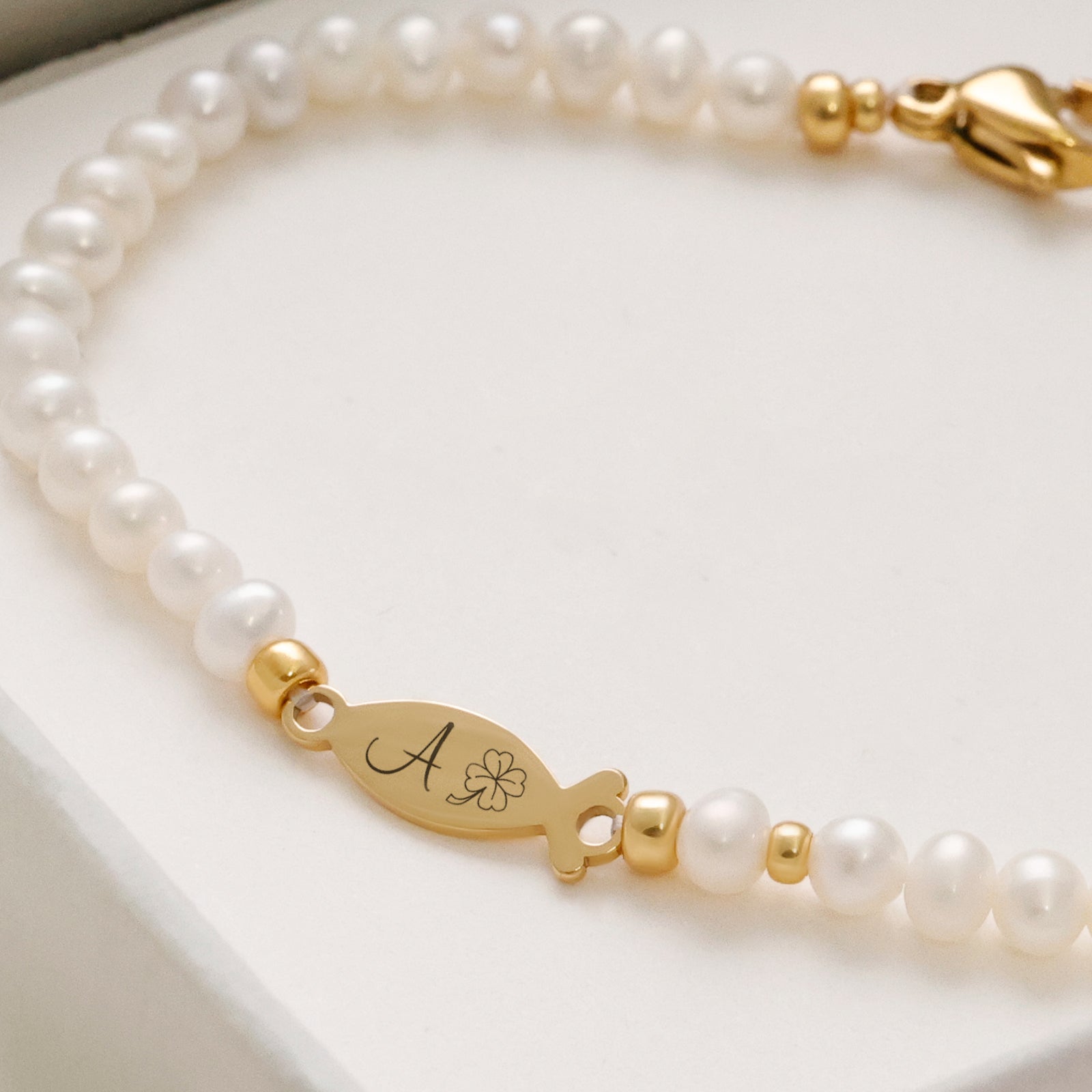 Süßwasserperlen Ichthys Armband - Geschenk zur Kommunion mit Karte