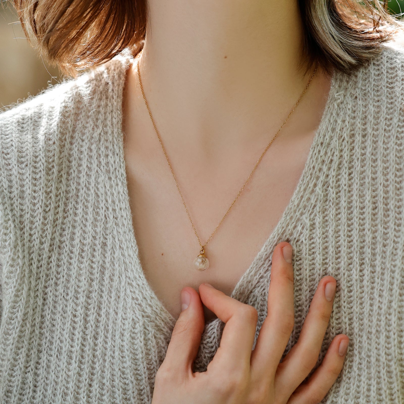 Wunschkette mit echter Pusteblume - 925er Sterling Silber