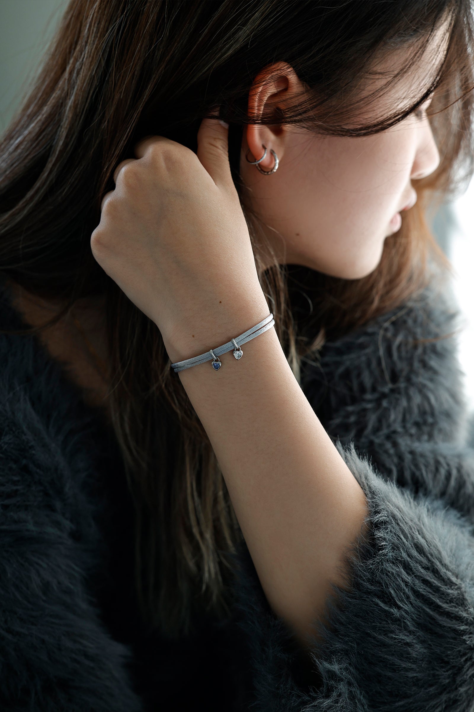 Geburtsstein Satinband mit Herz Zirkonia Anhänger - Verstellbar